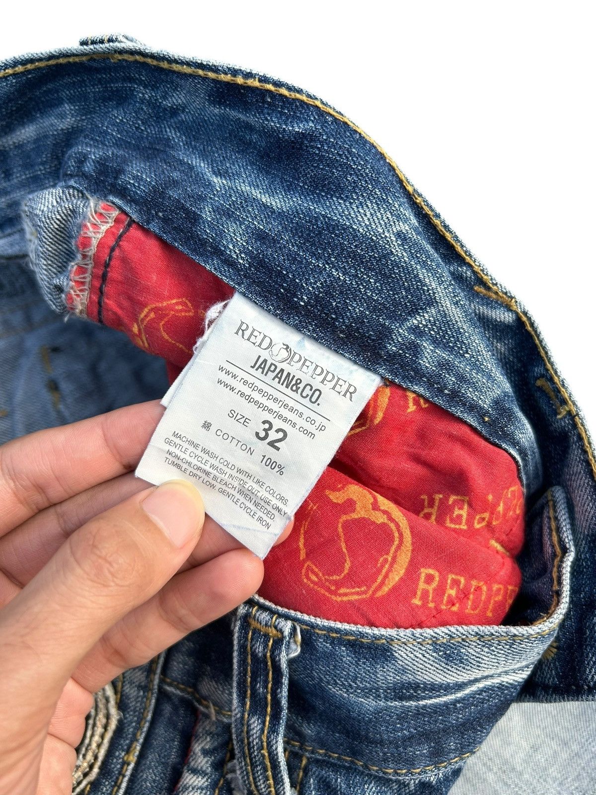 Kapital RED PEPPER JAPAN HIPPIES SMILE DISTRESSED DENIM JEANS Size US 34 / EU 50 - 13 Thumbnail
