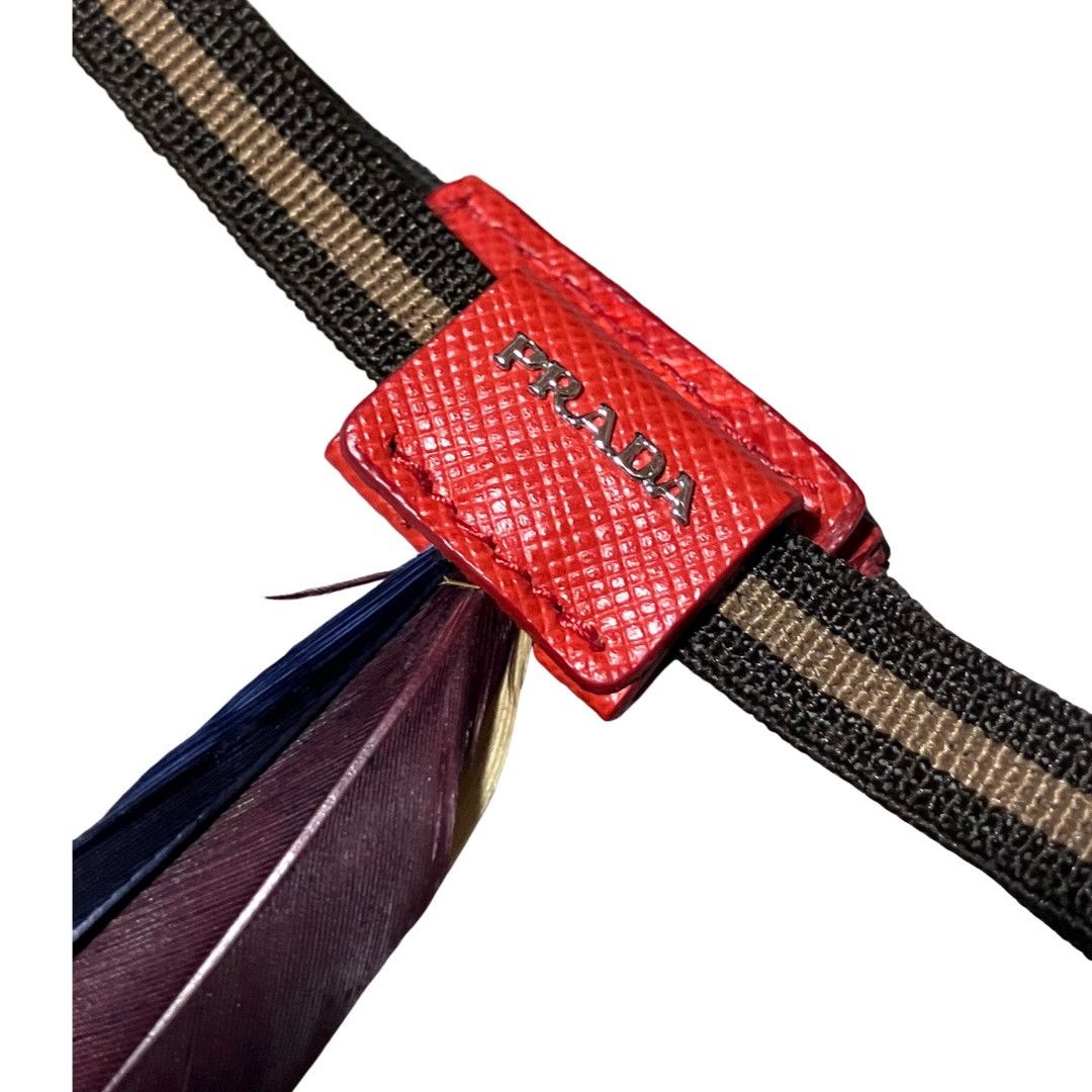 Prada PRADA SS14 Feather Elastic Bracelet – Red Saffiano Leather Size ONE SIZE - 6 Thumbnail
