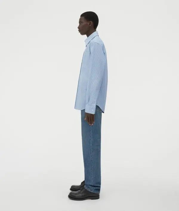 Bottega Veneta o1n1vont1224 Compact Cotton Striped Shirt in Pale Blue Size US M / EU 48-50 / 2 - 3 Thumbnail