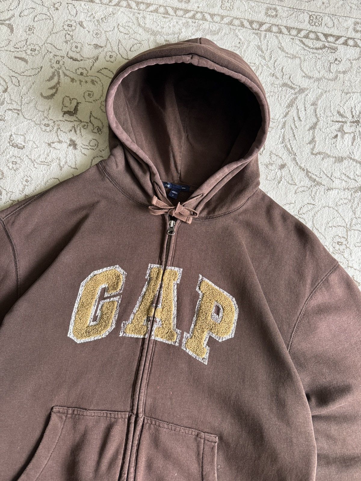 Gap Vintage Gap Big Logo Brown Zip Hoodie Faded Distressed Size US L / EU 52-54 / 3 - 9 Thumbnail