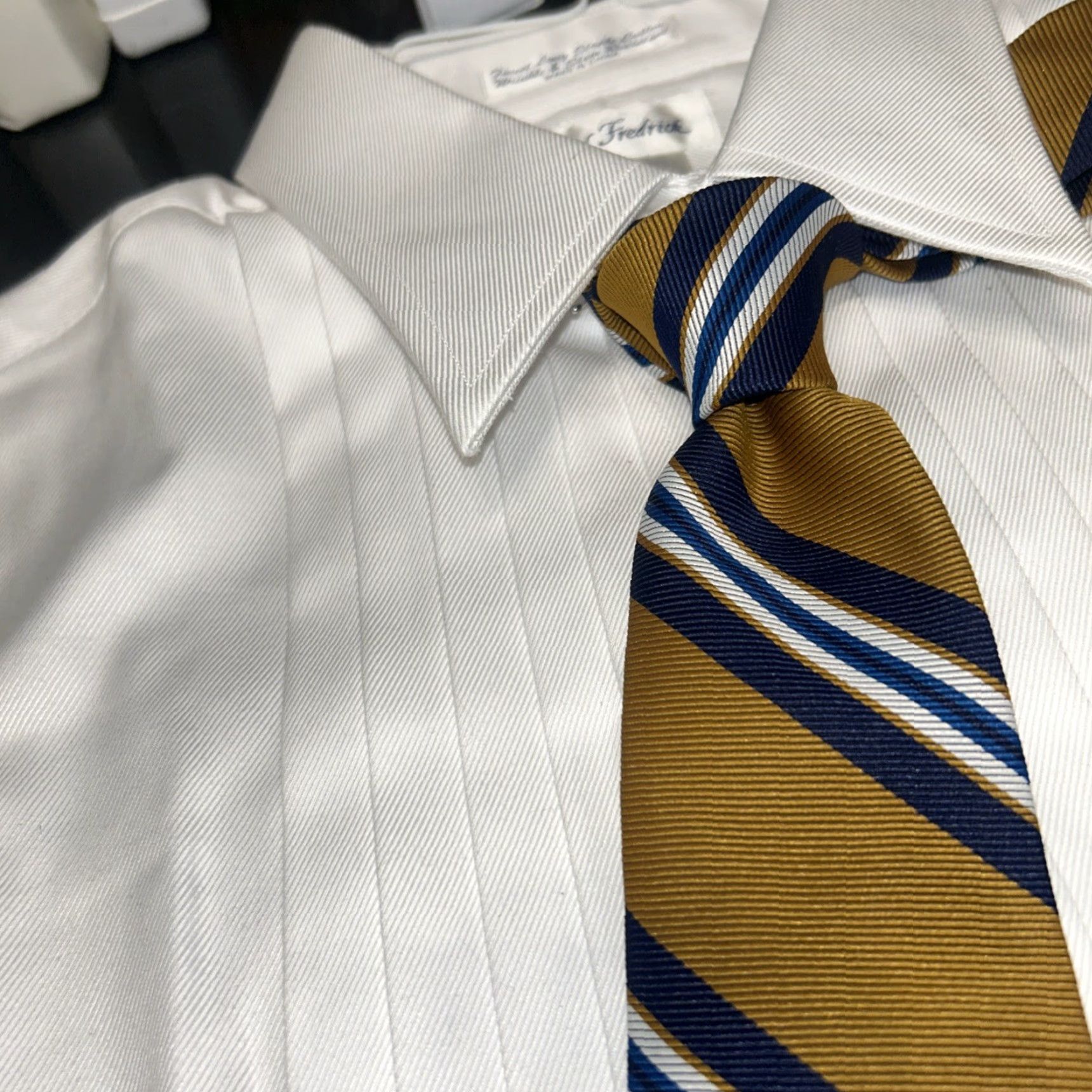 Vintage VINTAGE Cornell Tie Repp Striped Mustard Blue White Men Tie Collegiate Prep Size ONE SIZE - 7 Thumbnail