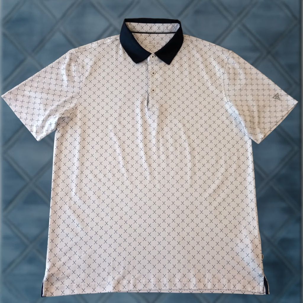 Vintage Maelreg Polo Shirt Mens M White Blue Geometric Short Sleeve Polo Casual Activewear Golf Rib Stretch Logo M Size US M / EU 48-50 / 2 - 1 Thumbnail