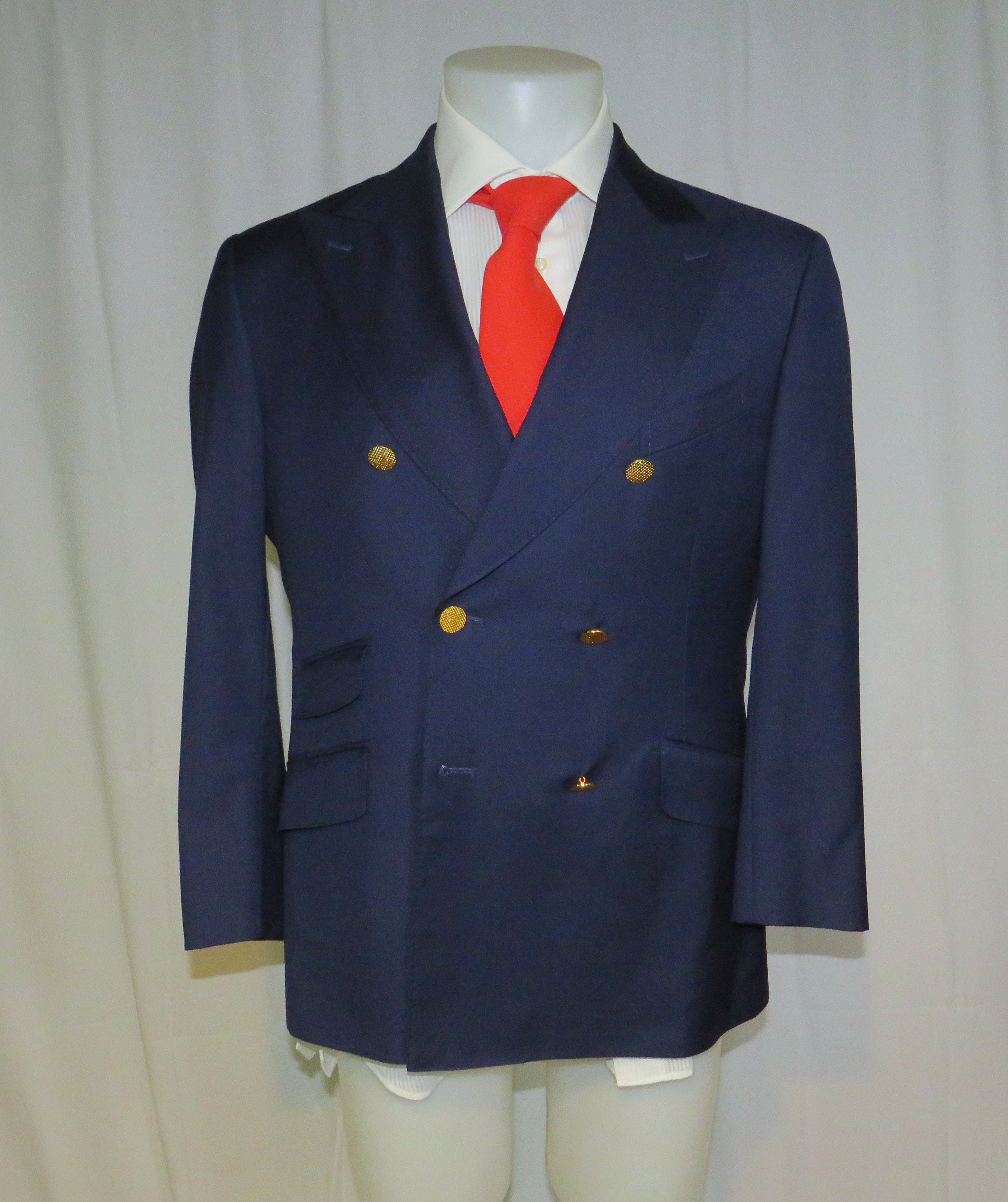 Other Alex Hitz Blue Gold Button Custom Double Breasted Blazer 40S Size 40S - 1 Thumbnail