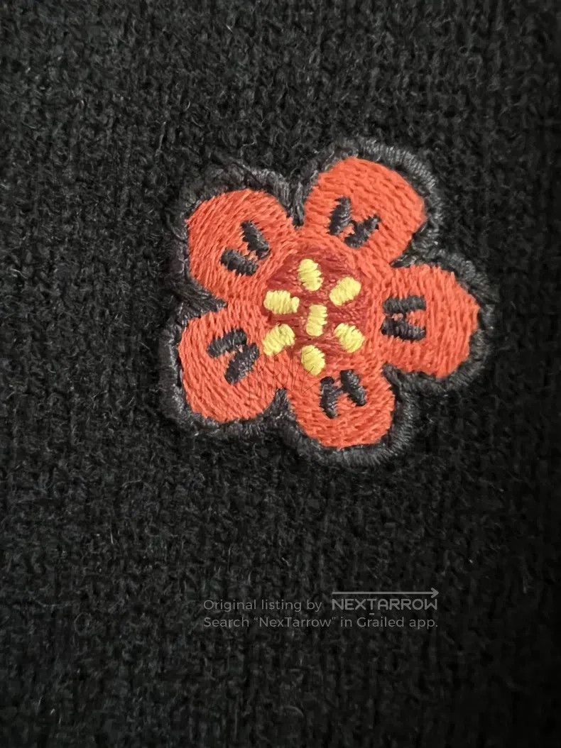 Kenzo Kenzo Haitang Flower Open Cardigan, Black V-Neck, Small Fl Size US XS / EU 42 / 0 - 3 Thumbnail