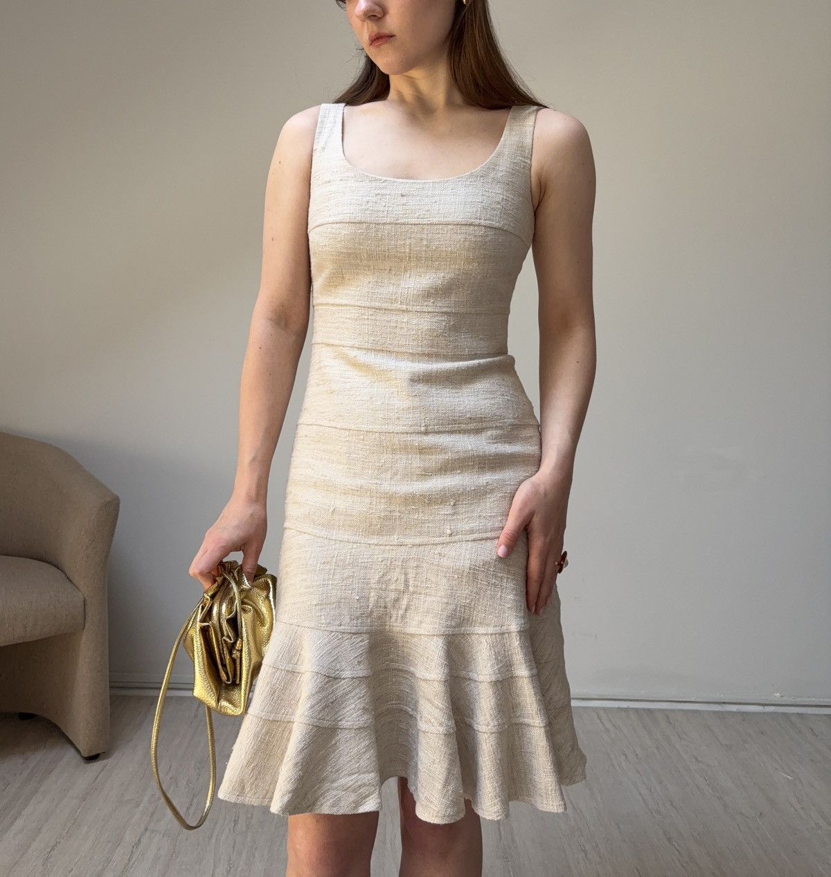 Akris Akris Punto 100% Silk Raw Silk Dress Beige Sleeveless US 4 Size S / US 4 / IT 40 - 1 Thumbnail