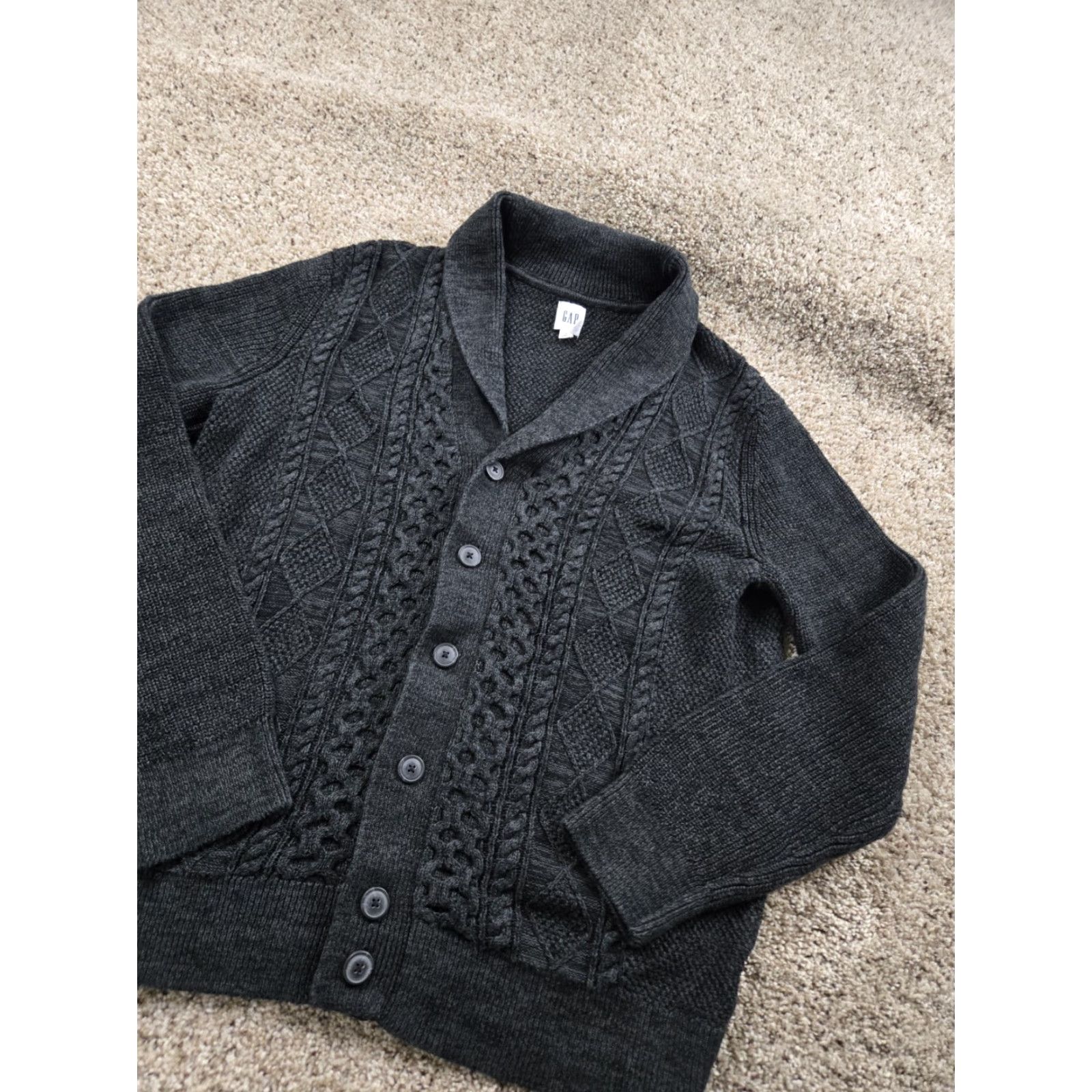 Gap Gap Cardigan Mens Large Gray Shawl Collar Fisherman Knit Button Front Size US L / EU 52-54 / 3 - 2 Thumbnail