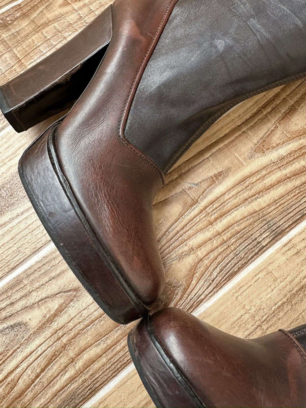 Prada × Vintage FW Fall 2006 Runway Brown Leather Sock Boots Size US 6 / IT 36 - 10 Thumbnail