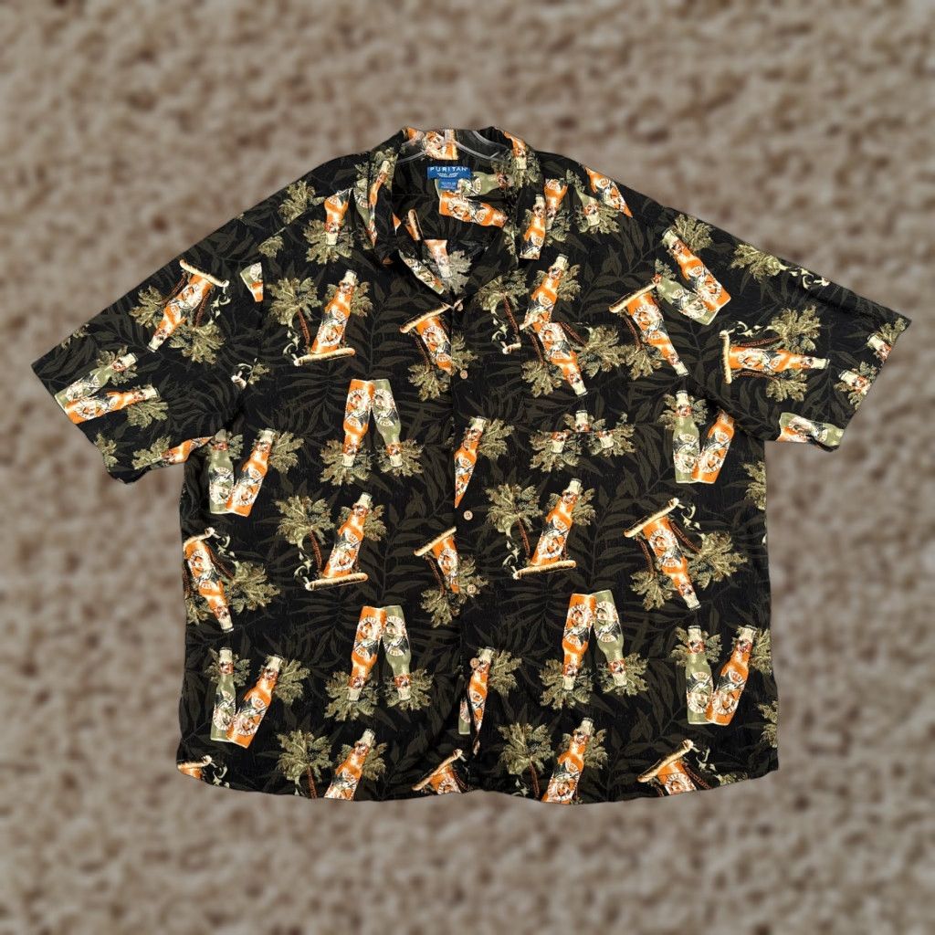 Vintage VINTAGE Puritan Shirt Men 3XL Black Floral Hawaiian Palm 100% Rayon Viscose Button-Up Collar Shirt Adults Mens Size US XXL / EU 58 / 5 - 1 Thumbnail