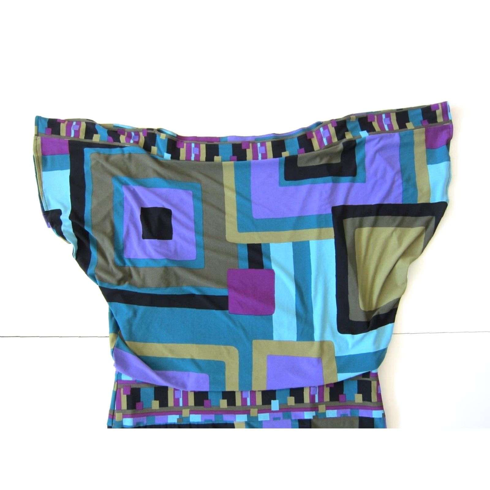 Vintage Muse Dress Geometric Stretch Boxy Empire Sheath Tunic Green Purple Black 14 Women Size XL / US 12-14 / IT 48-50 - 3 Thumbnail