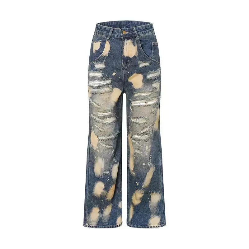 Vintage loose casual ripped tie-dye jeans