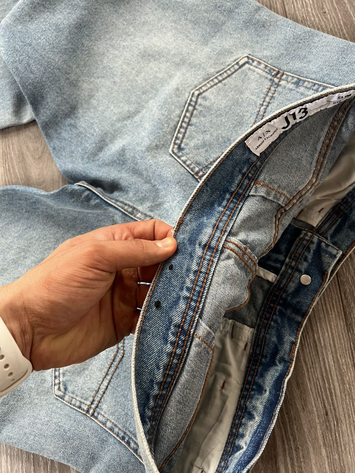 Armani Exchange × Designer ‼️Armani Excange J13 Icon Period Box Logo Denim Jeans‼️ Size US 33 - 13 Thumbnail