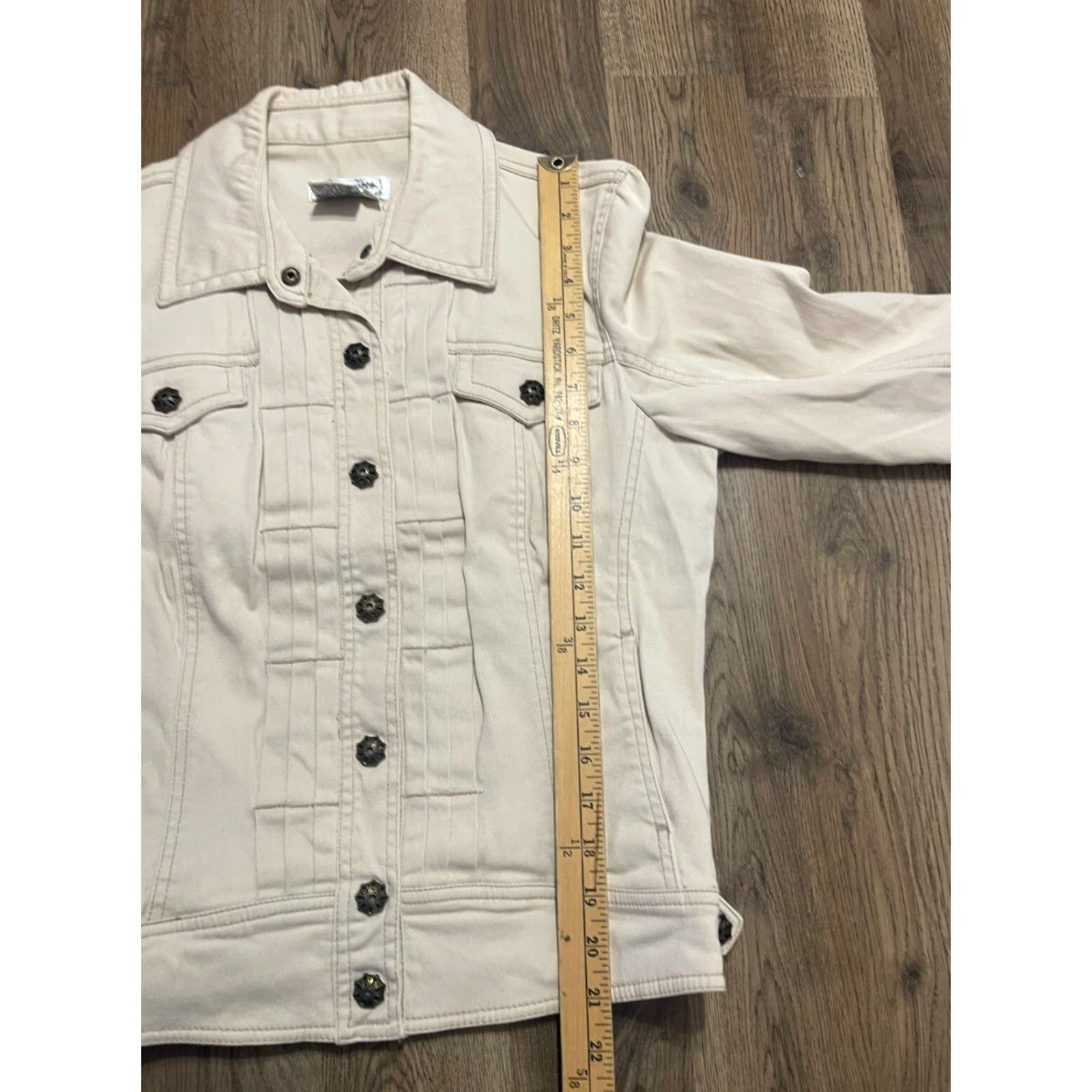 Olive Live a Little Jacket Womens Size Medium White Button Up Jean Jacket Pockets Street Casual Travel N/A Size 32" / US 10 / IT 46 - 7 Thumbnail