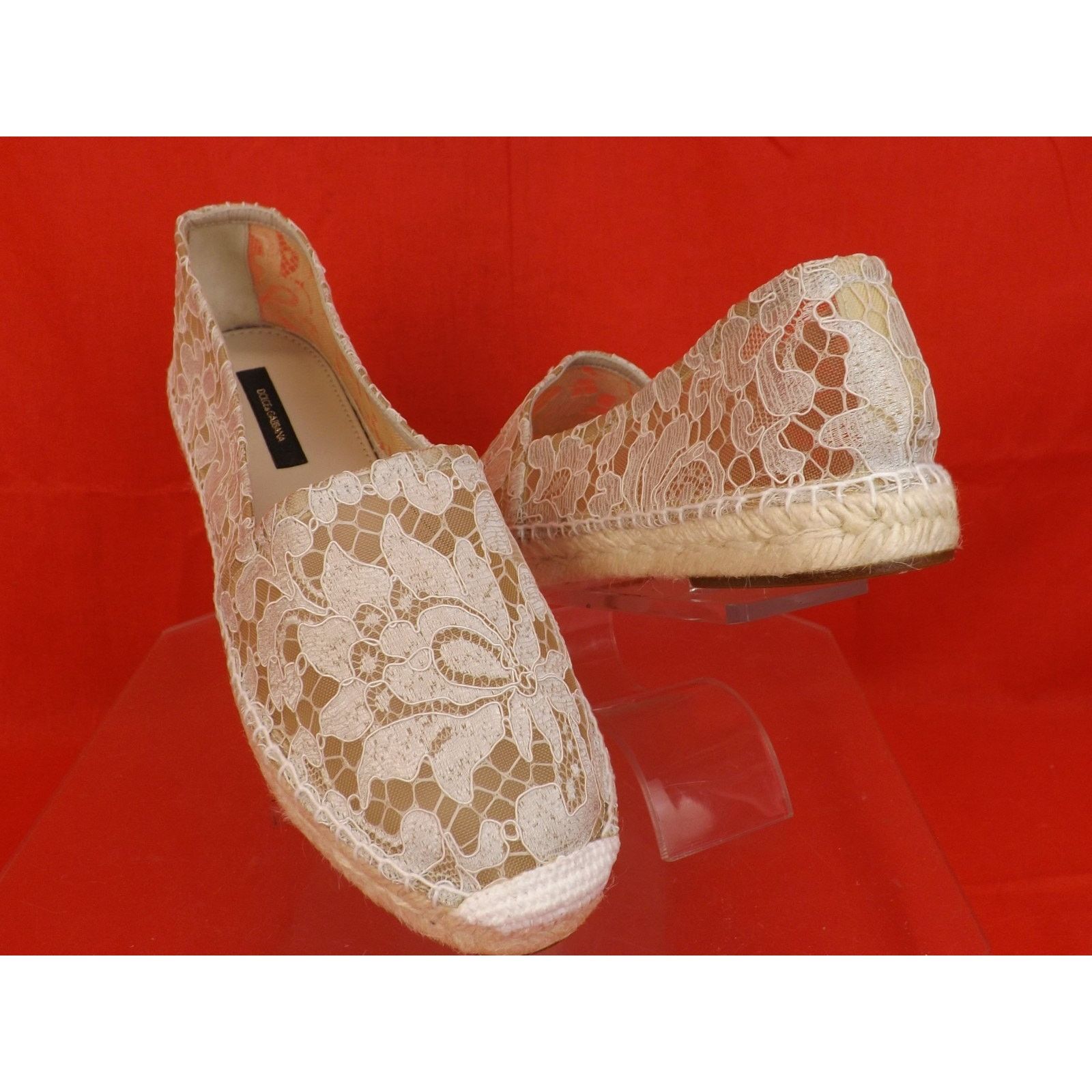 Dolce & Gabbana DOLCE & GABBANA WHITE FLORAL LACE ESPADRILLE FLATS 40 $ 545 Size US 10 / IT 40 - 11 Thumbnail