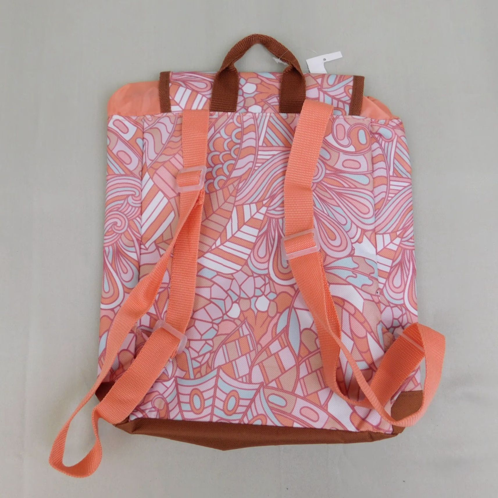 Vintage Unbranded Abstract Peach Drawstring Snap Flap Printed Canvas Mini Backpack Women Peach Geometric Bohemian School 13" x 11.5" Backpack Mens Women Girls Size ONE SIZE - 4 Thumbnail