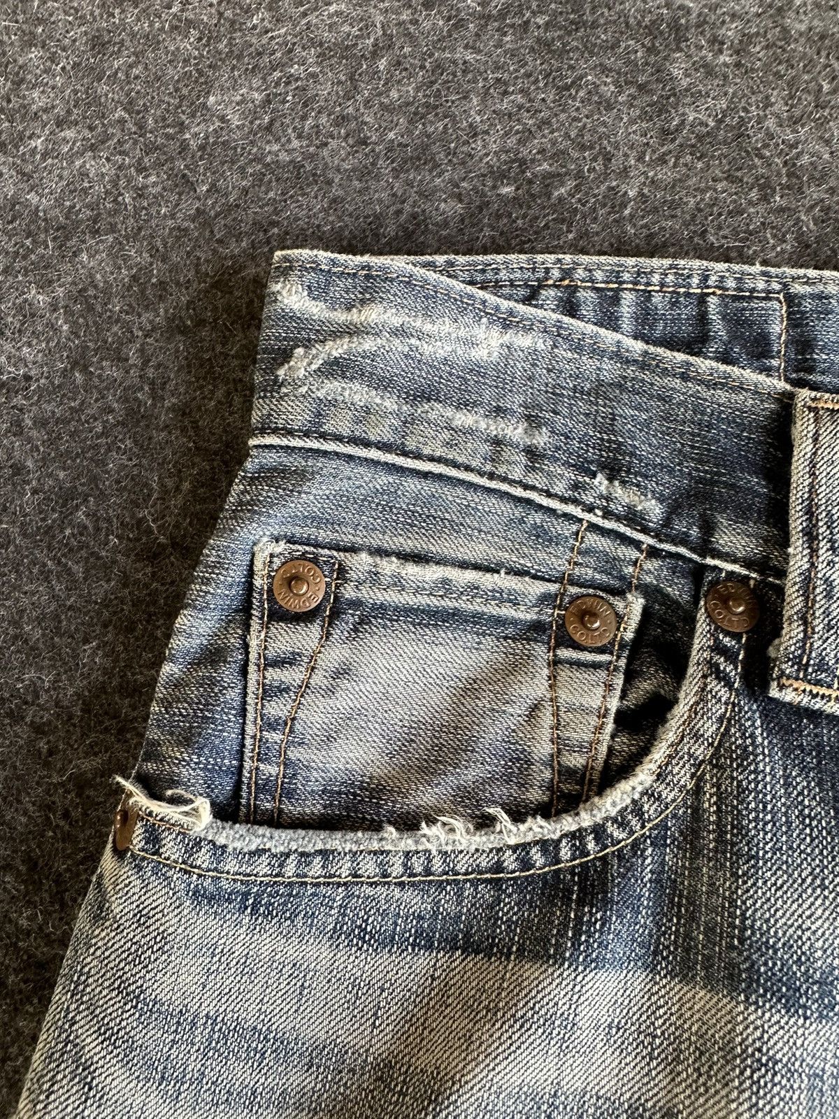 14th Addiction Edwin Blue Trip 5001 Patches Flare Vintage Denim D516 Size US 28 / EU 44 - 13 Thumbnail
