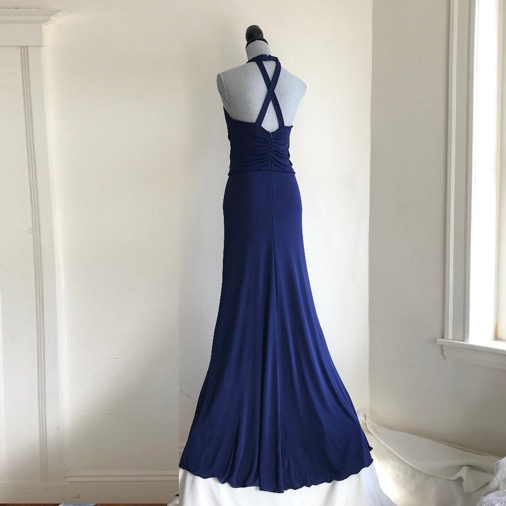 Max Mara MaxMara Navy Blue Gown Maxi Long Formal Dress Halter Necklin Size M / US 6-8 / IT 42-44 - 13 Thumbnail