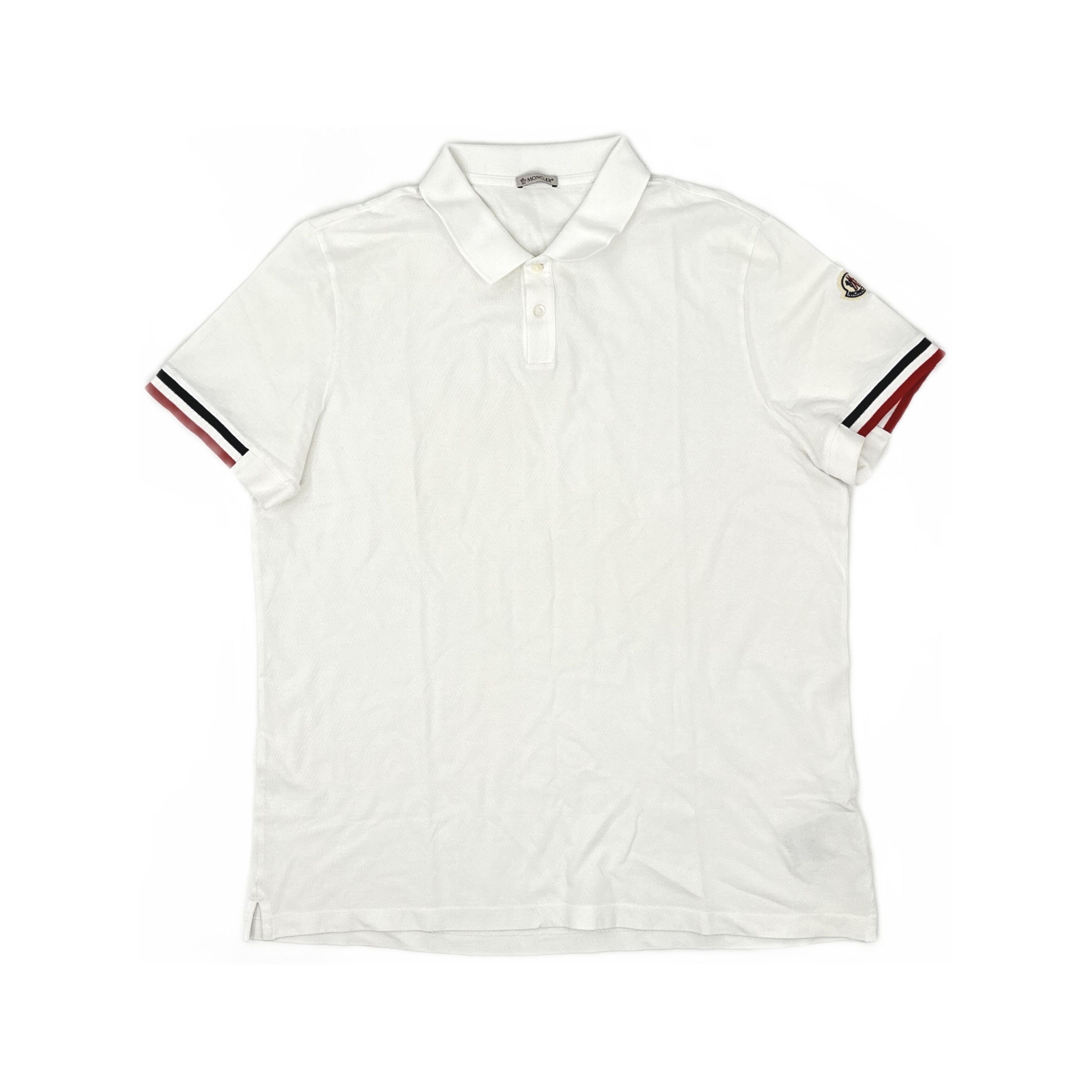 Moncler Tricolor Trim Polo Shirt Size 2XL in White, Men's (Size Xxl)