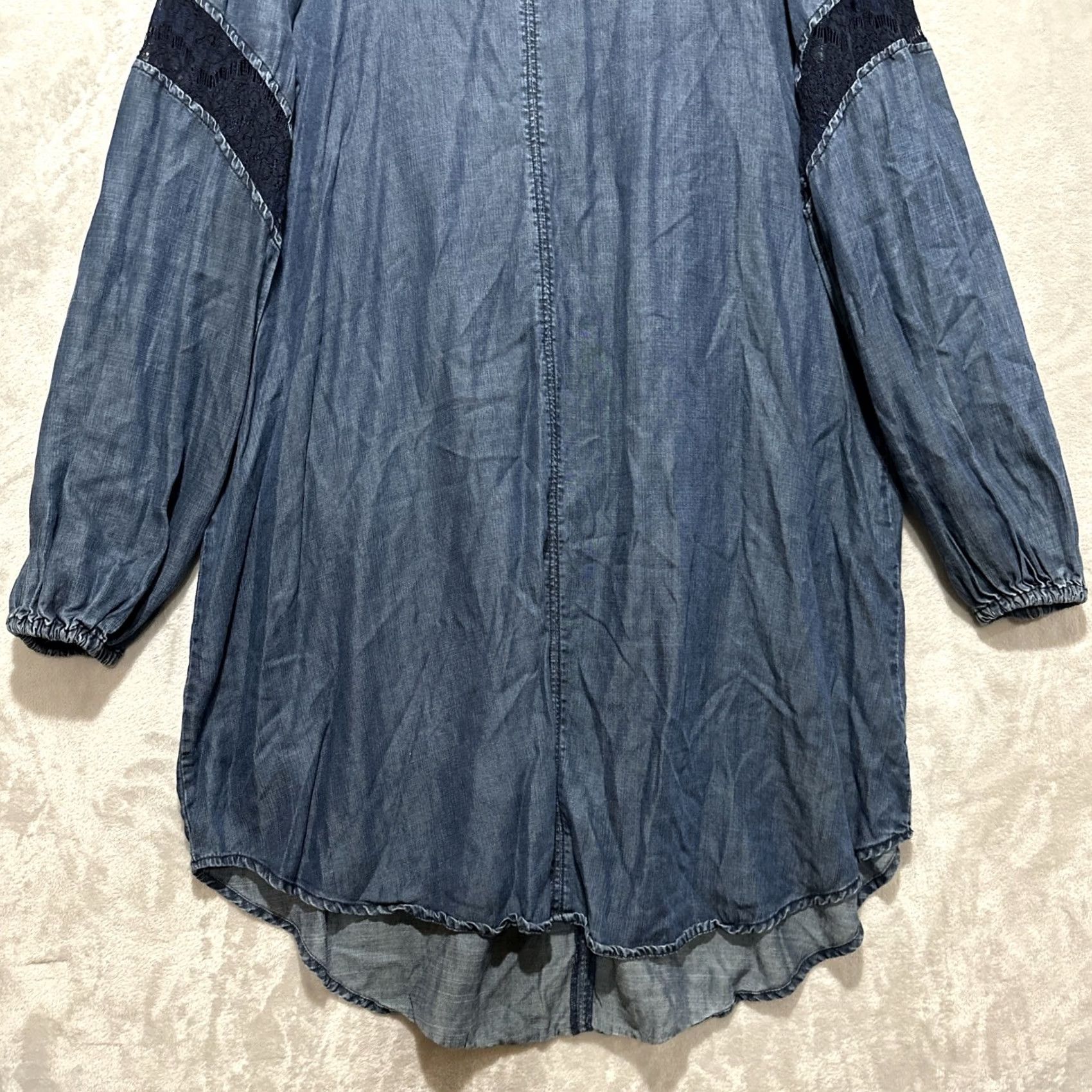 Denime Standards & Practices Shelby Shift Dress Chambray Denim XL Blue Lace Shirt Dress Boho Women A-Line Mini Short Vintage No Size XL / US 12-14 / IT 48-50 - 7 Thumbnail