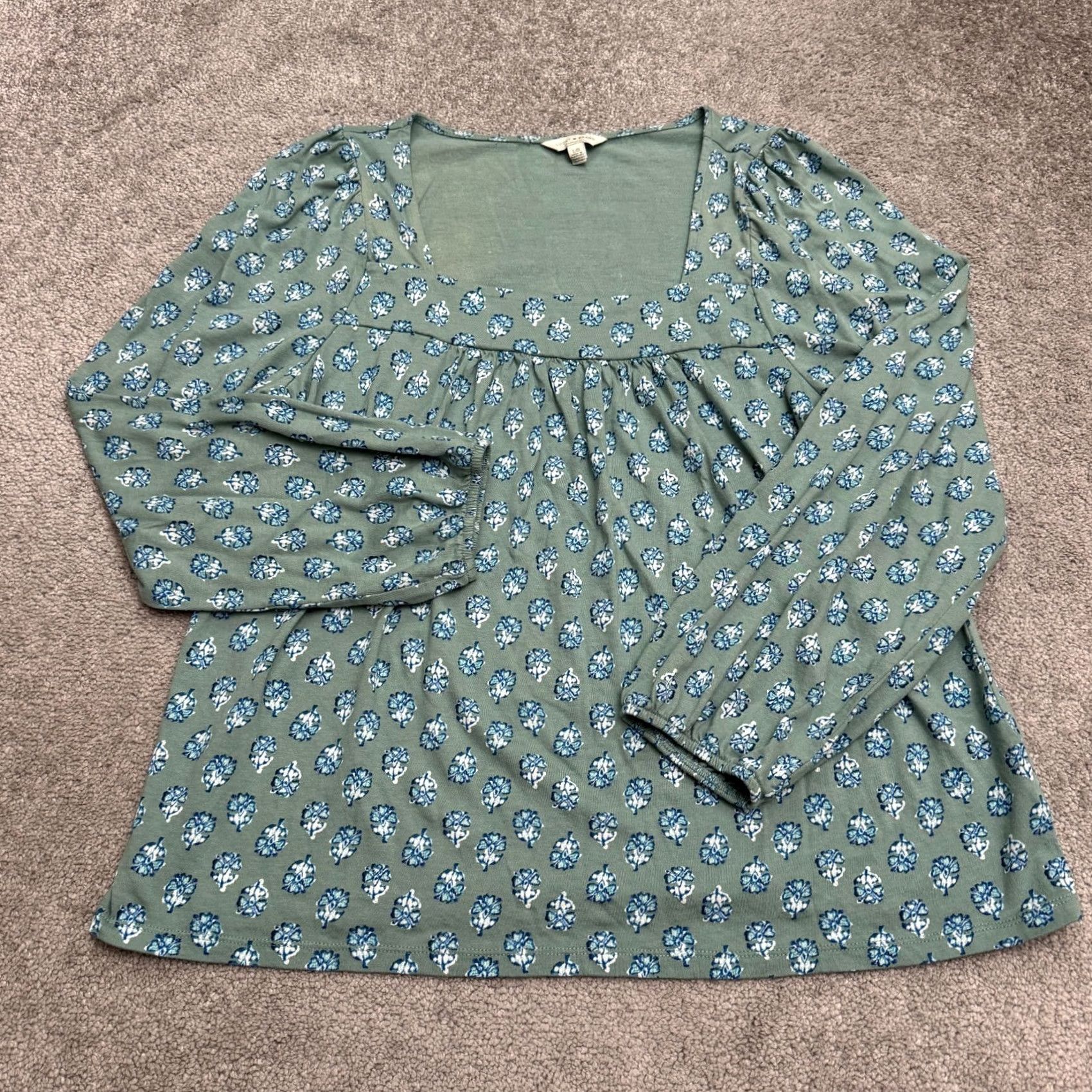Lucky Brand Lucky Brand Floral Square Neck Blouse Womens Large Green Blue Long Sleeve Size L / US 10 / IT 46 - 2 Thumbnail