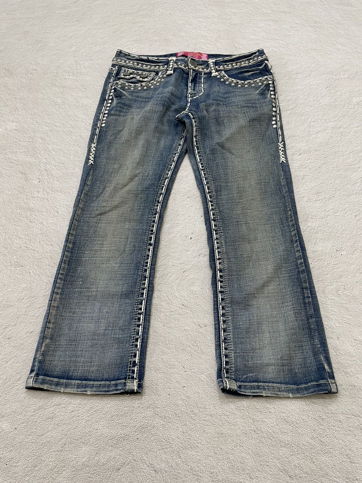 Japanese Brand 00s Studed Denim Embellished Y2K Designer Jeans Bling Pocket Size US 28 / EU 44 - 2 Thumbnail
