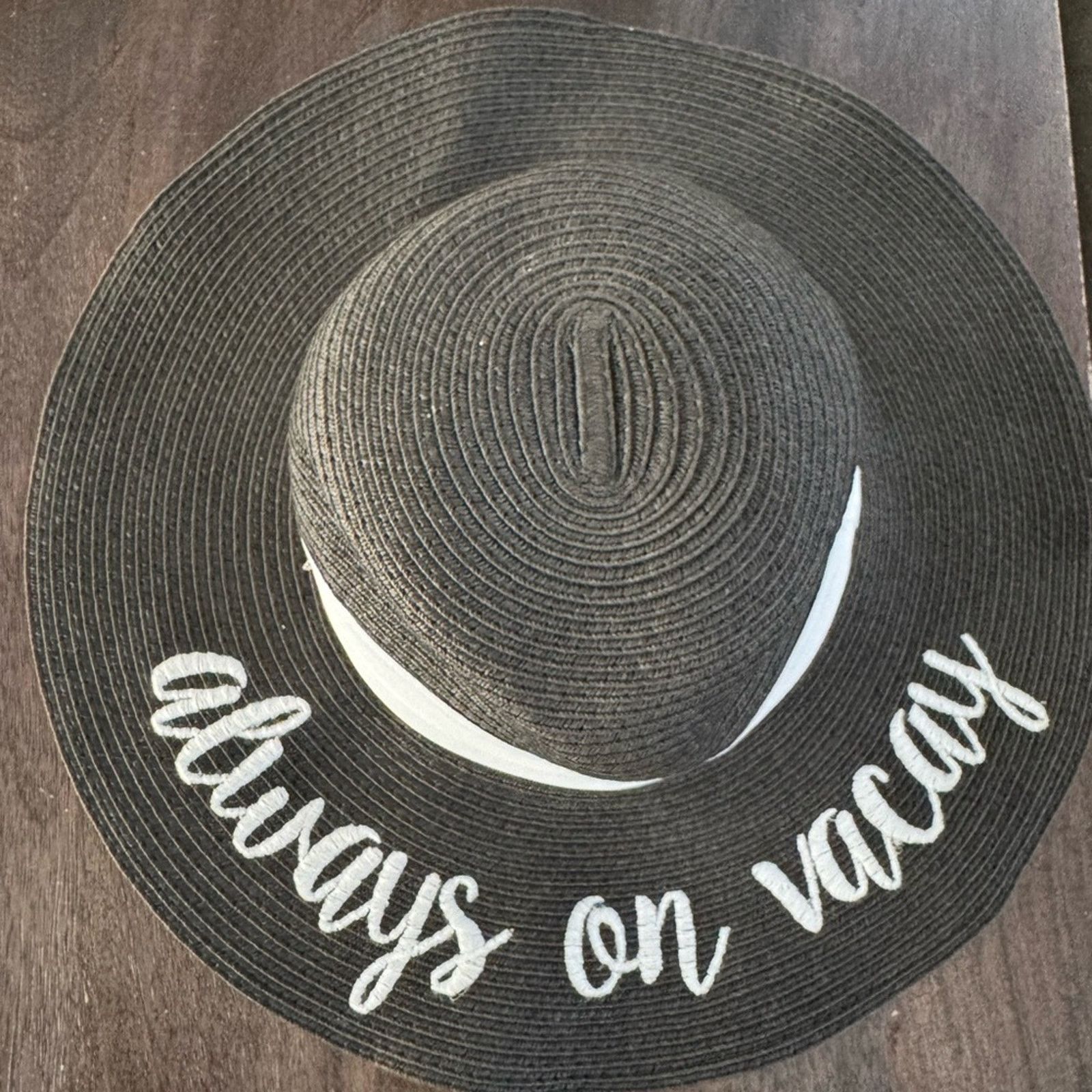 Other Chic Beach Vacation Black Sun Hat with White Script Size ONE SIZE - 1 Thumbnail