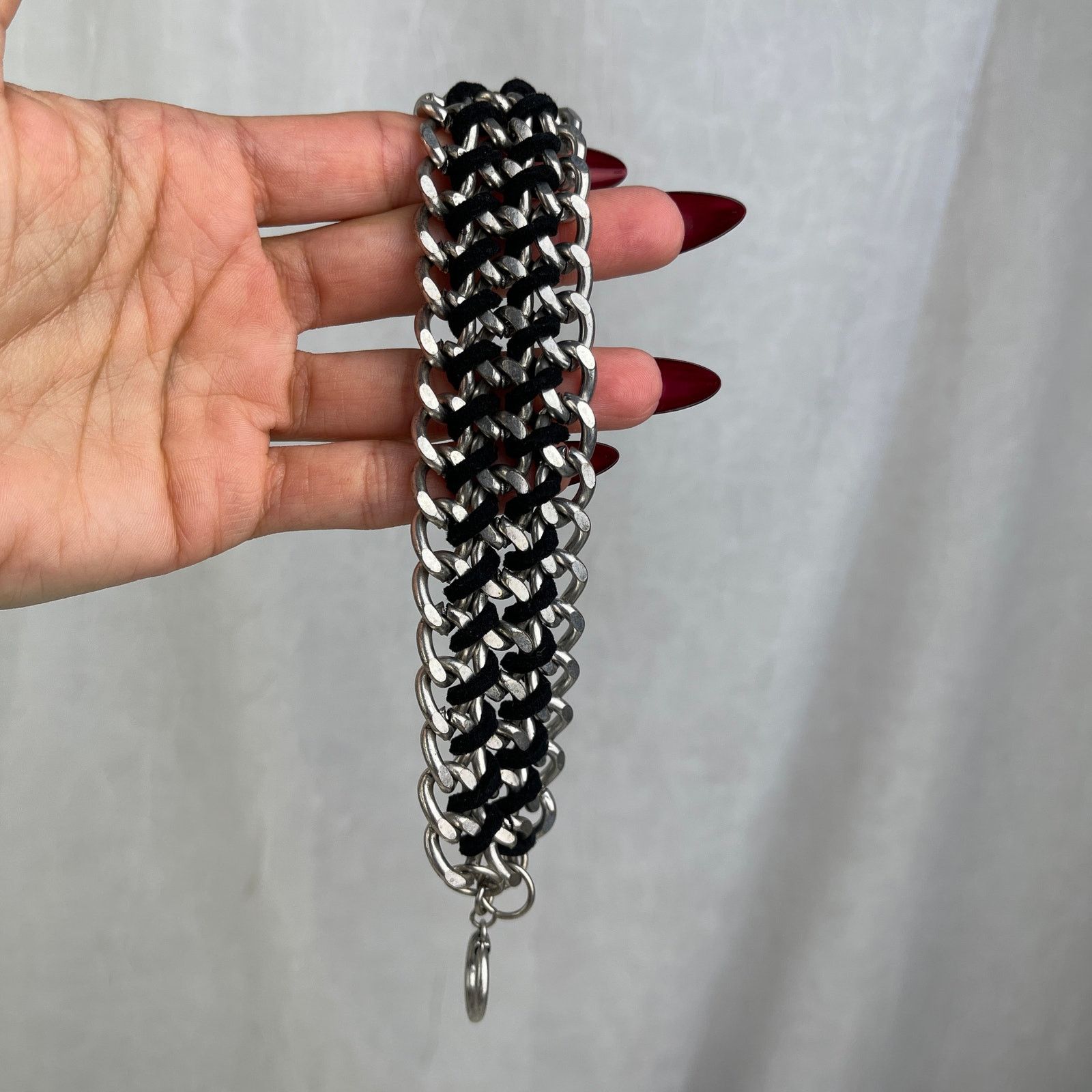 Other Silver Tone Chain Link Bracelet Black Braided Faux Leather Size ONE SIZE - 23 Thumbnail