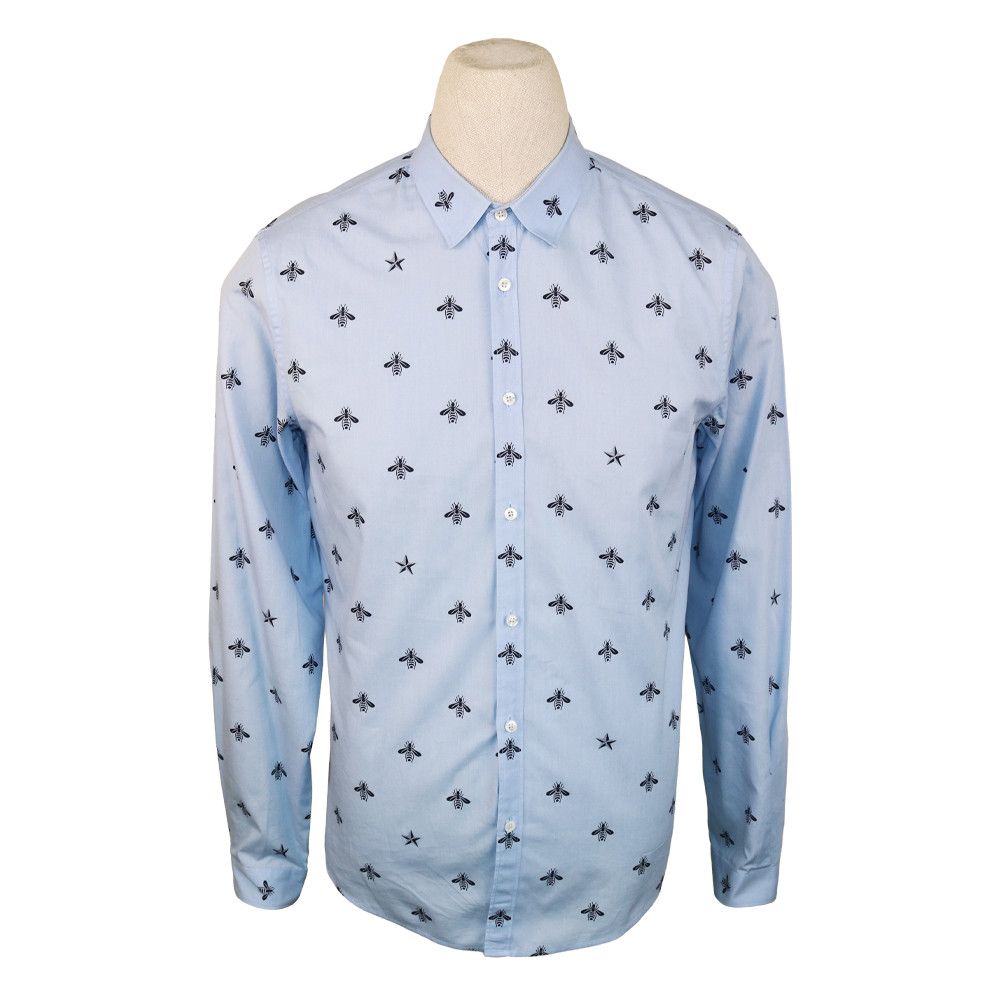 Gucci Gucci Light Blue Bee & Star Print Cotton Shirt Size US M / EU 48-50 / 2 - 1 Thumbnail
