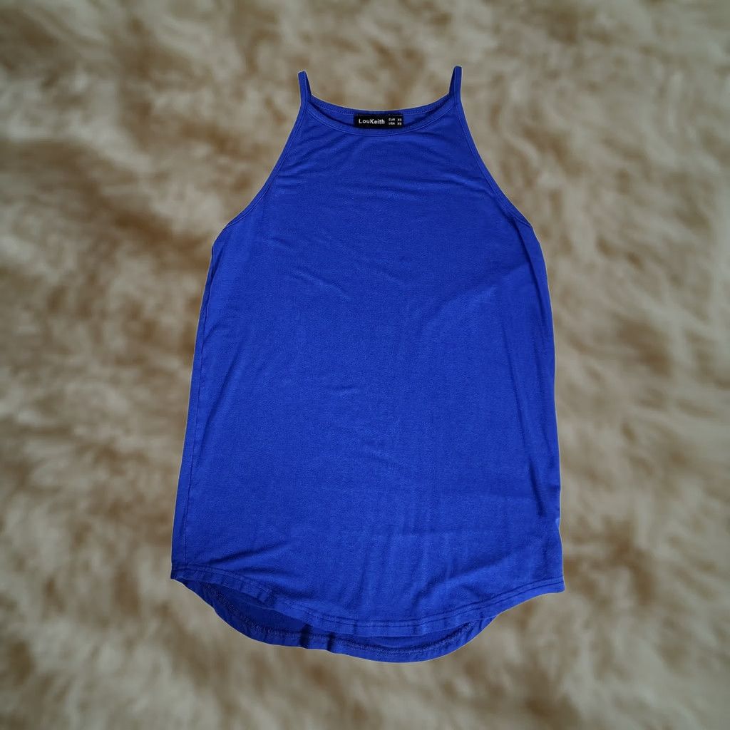 Vintage LouKeith Womens Halter Tank Top Royal Blue High Neck Sleeveless Cotton Spandex XS Slim Casual Summer Size XL / US 12-14 / IT 48-50 - 1 Thumbnail