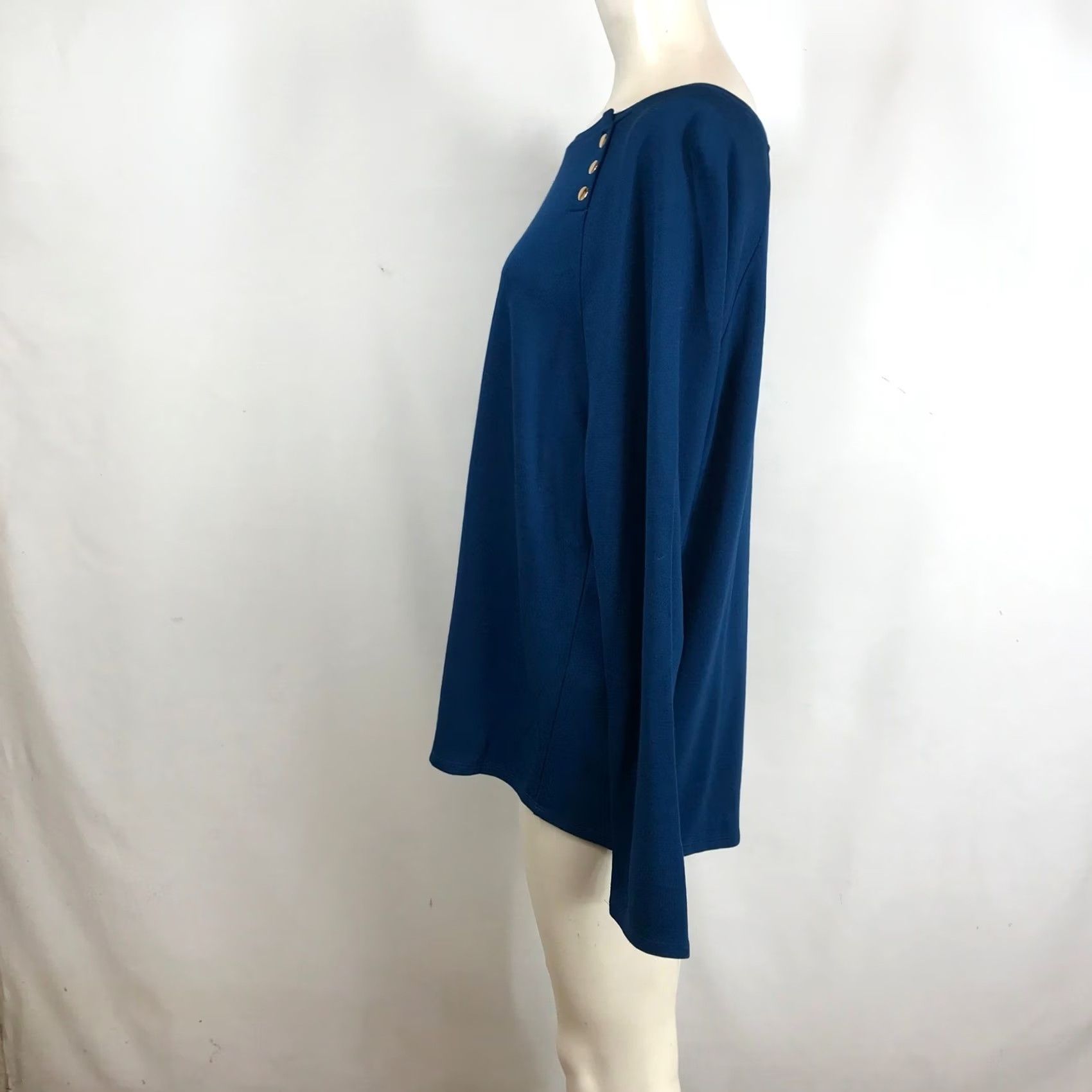 Vintage Chico's Teal Blue Button Shoulder Long Sleeve Knit Top Boat Neck Size 3 XL Size XXL / US 16-18 / IT 52-54 - 6 Thumbnail