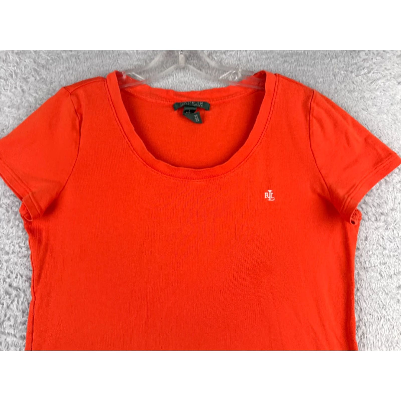 Polo Ralph Lauren Lauren Ralph Sport Shirt Women Large Orange 100% Cotton Scoop Neck Short Sleeve Size L / US 10 / IT 46 - 4 Thumbnail