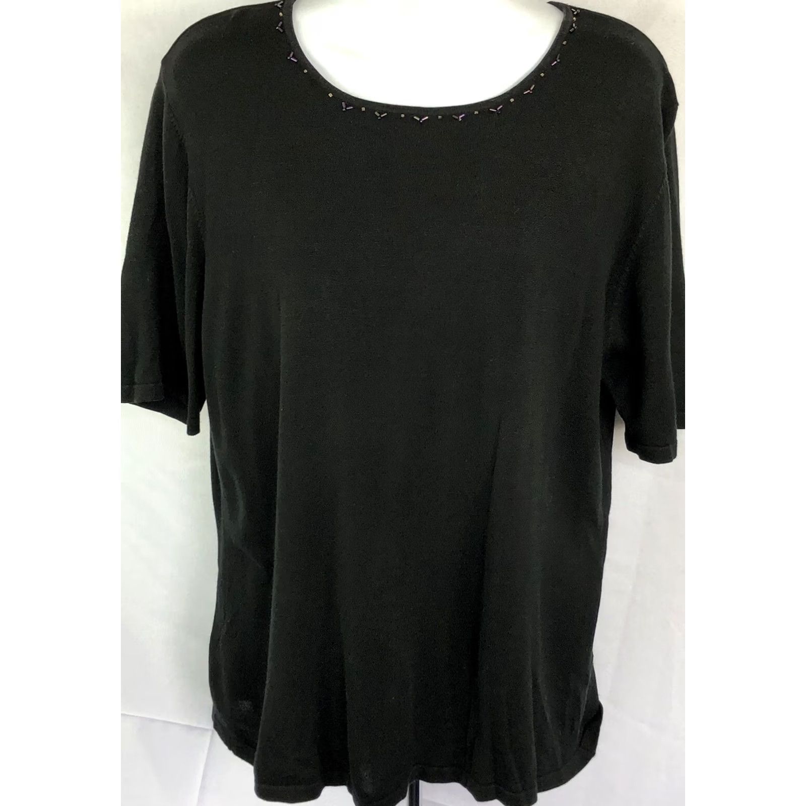Vintage Nancy Bolen Silk Knit Top Blouse M Black Beaded Short Sleeve Round Neck Women 38 25 Classic Tee Y2K Size M / US 6-8 / IT 42-44 - 5 Thumbnail