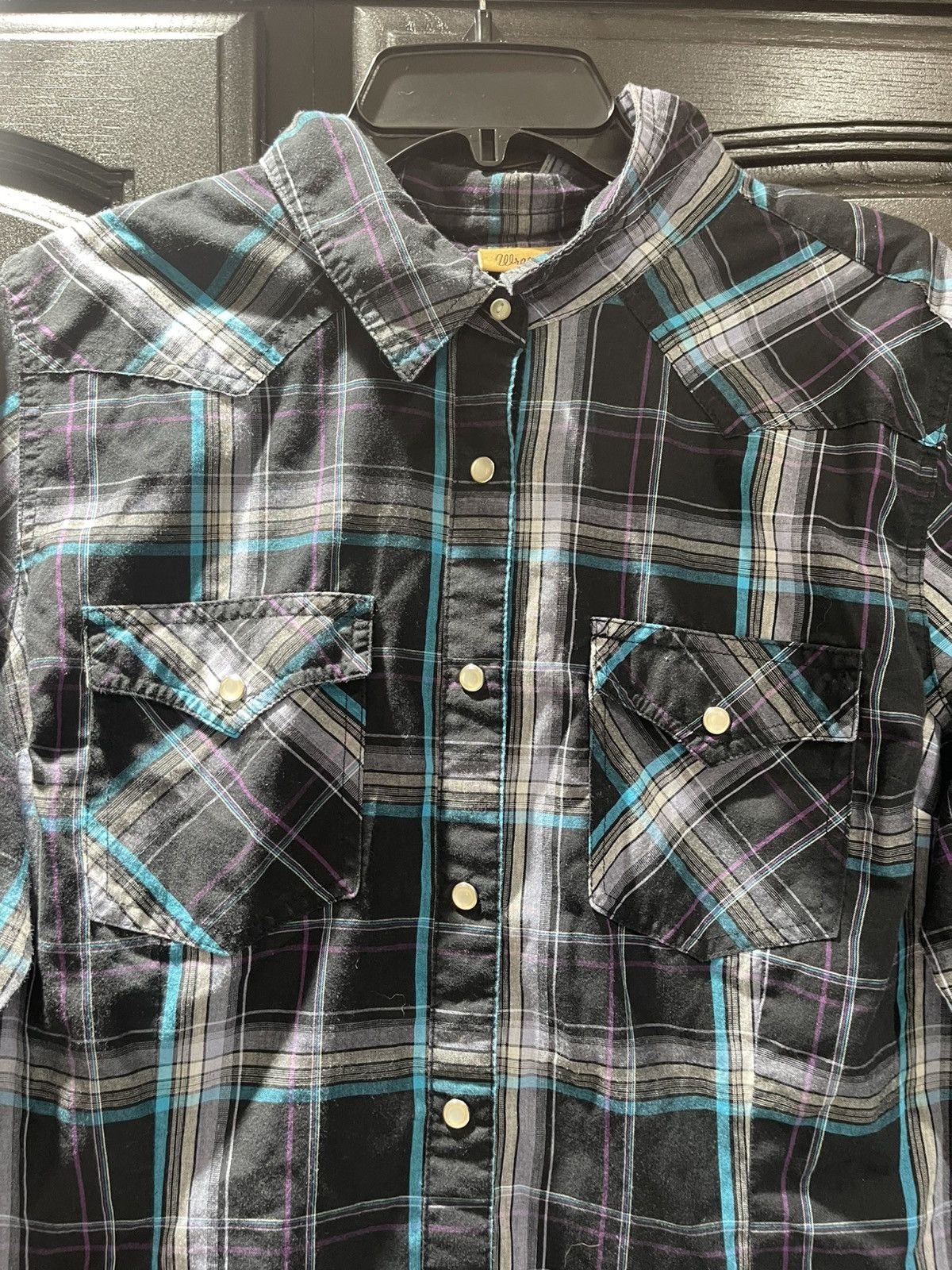 Wrangler Wrangler Western Plaid Snap Button Shirt Black & Turquoise Size US XL / EU 56 / 4 - 2 Thumbnail