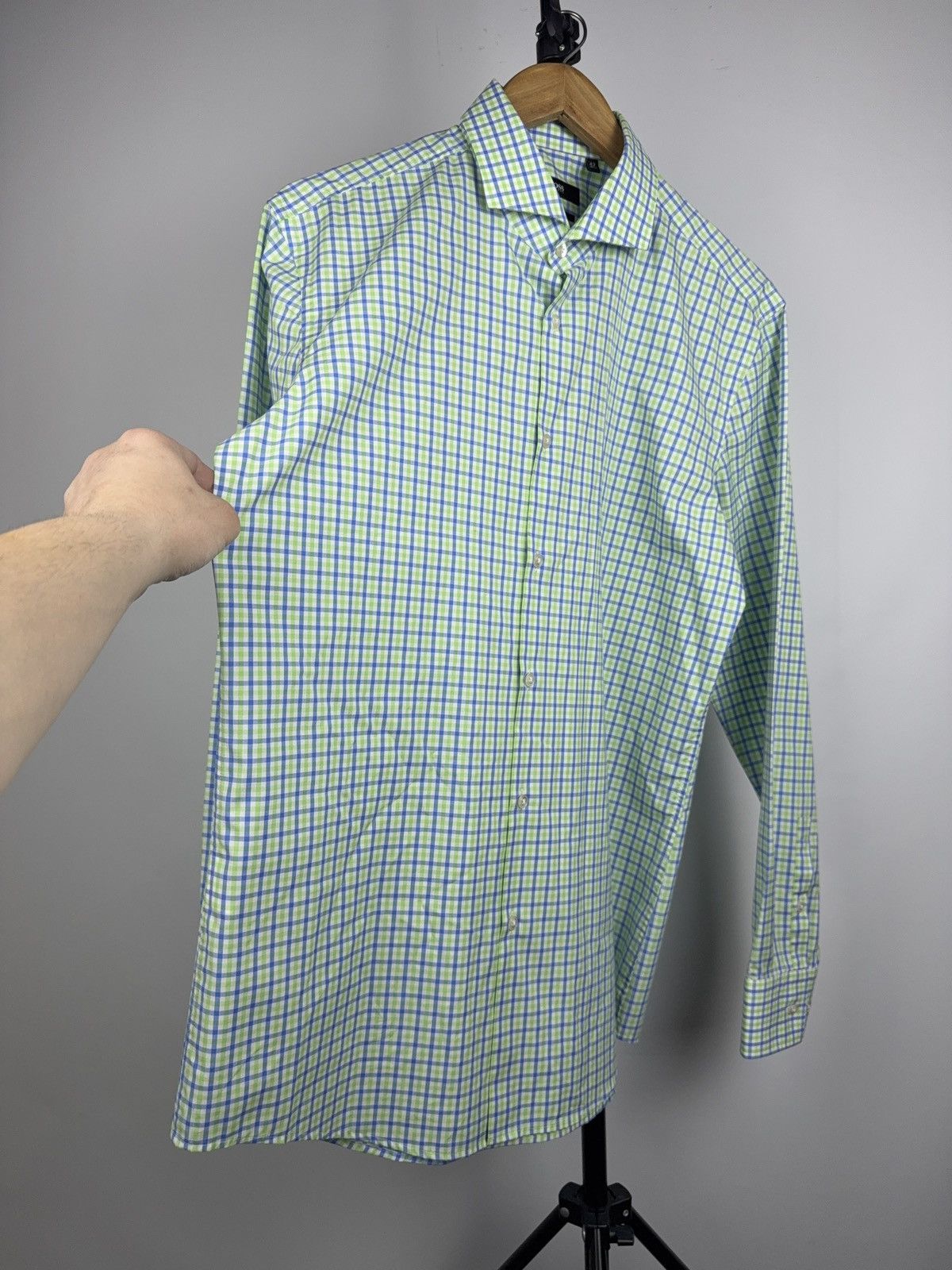 Hugo Boss Luxury 00s Hugo Boss Slim Fit Check Shirt Green Blue Mens L Size US L / EU 52-54 / 3 - 4 Thumbnail