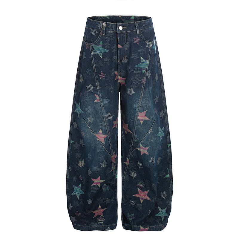 Jean American high street style washed star print jeans for men Size US 32 / EU 48 - 1 Thumbnail