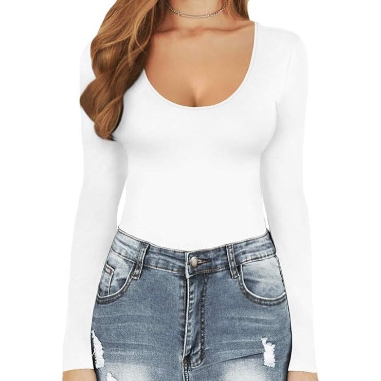 Other White Long-Sleeve Scoop Neck Bodysuit For Women Stretchy Fab Size M / US 6-8 / IT 42-44 - 6 Thumbnail