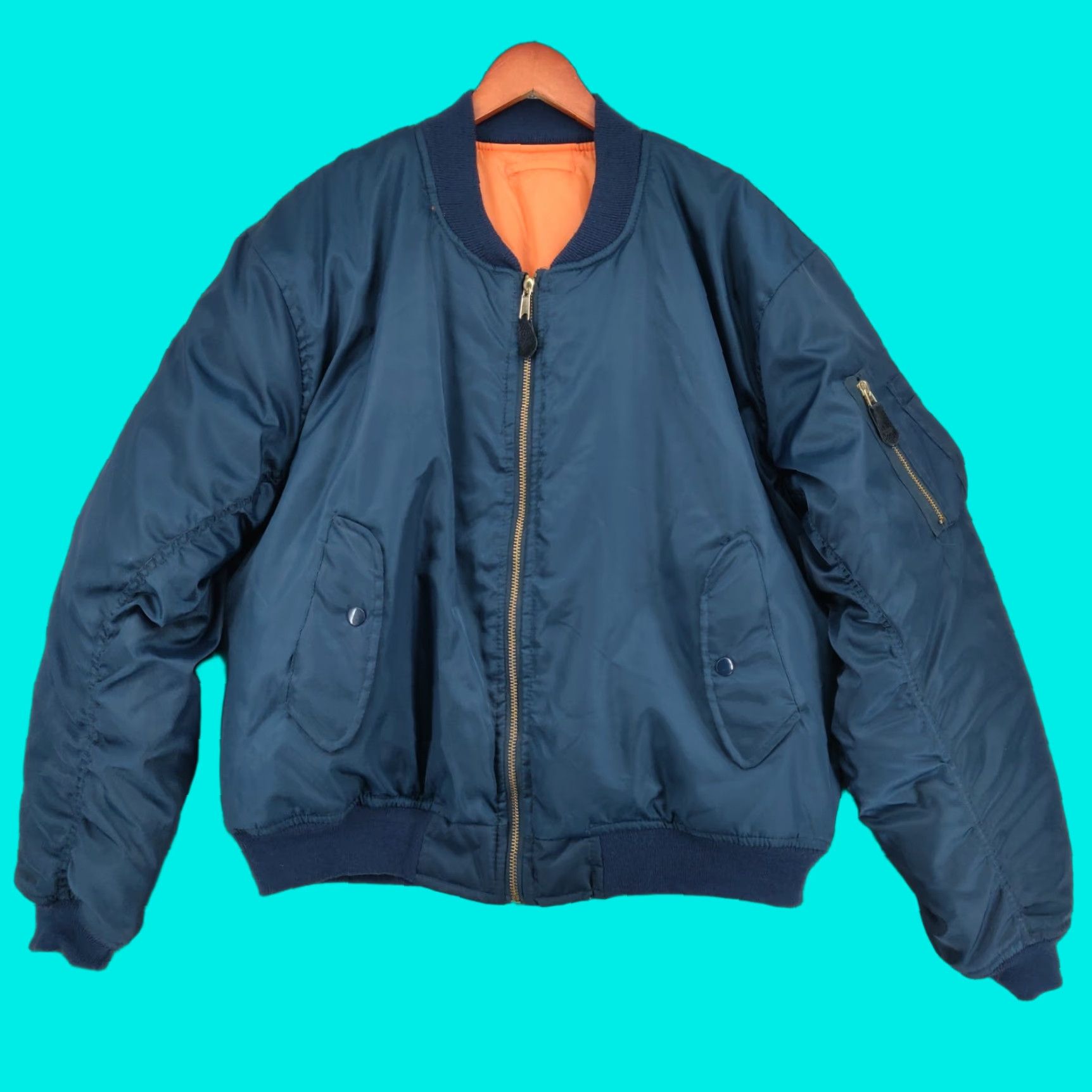 Vintage VINTAGE American Vintage MA-1 Bomber Jacket Mens XL Blue USAF Military Flight Jacket Size US XL / EU 56 / 4 - 1 Thumbnail