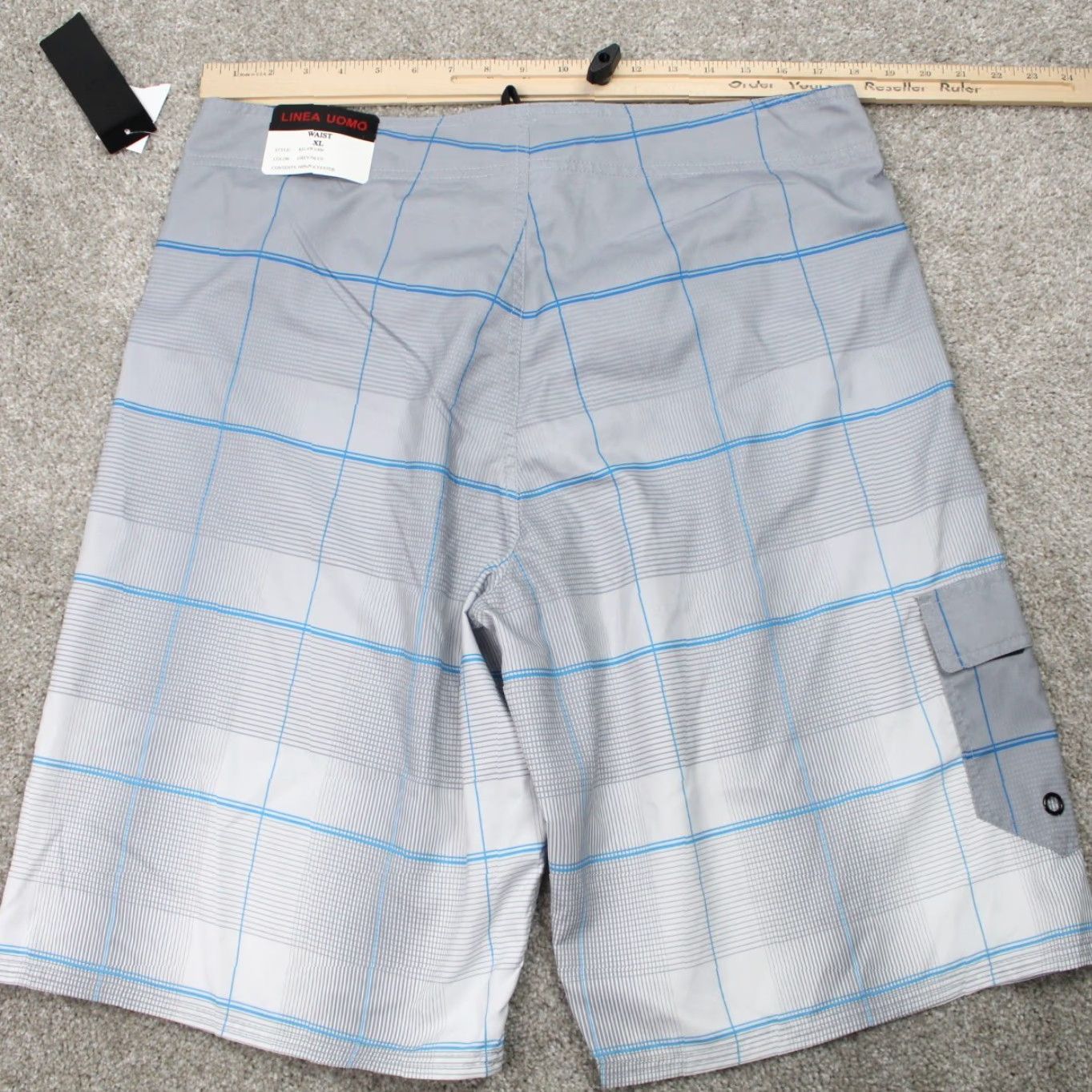 Vintage Linea Uomo Swim Bottom Trunks XL Mens Grey/Blue Lined 100% Polyester Check Pattern 90s NWT Bottom Mens XL Size 46R - 4 Thumbnail