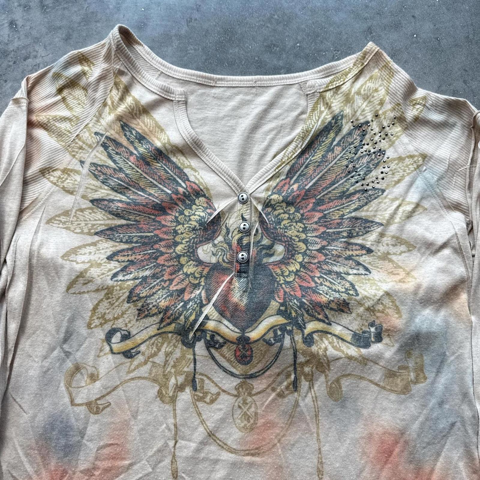 Other Vintage Y2k Long Sleeve Skull Cross & Wings Design T-Shirt Size M / US 6-8 / IT 42-44 - 3 Thumbnail