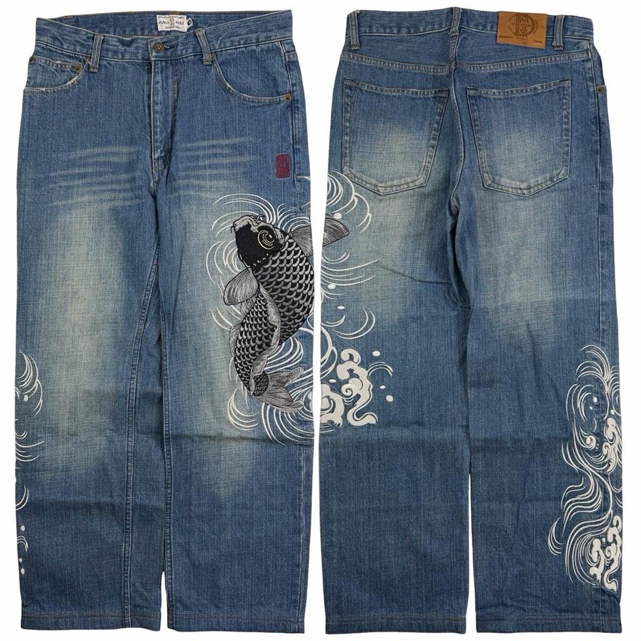 Karakuri Tamashii Karakuri Tamashii Embroidered Koi Japanese Jeans - Waist 30 Size US 30 / EU 46 - 1 Thumbnail