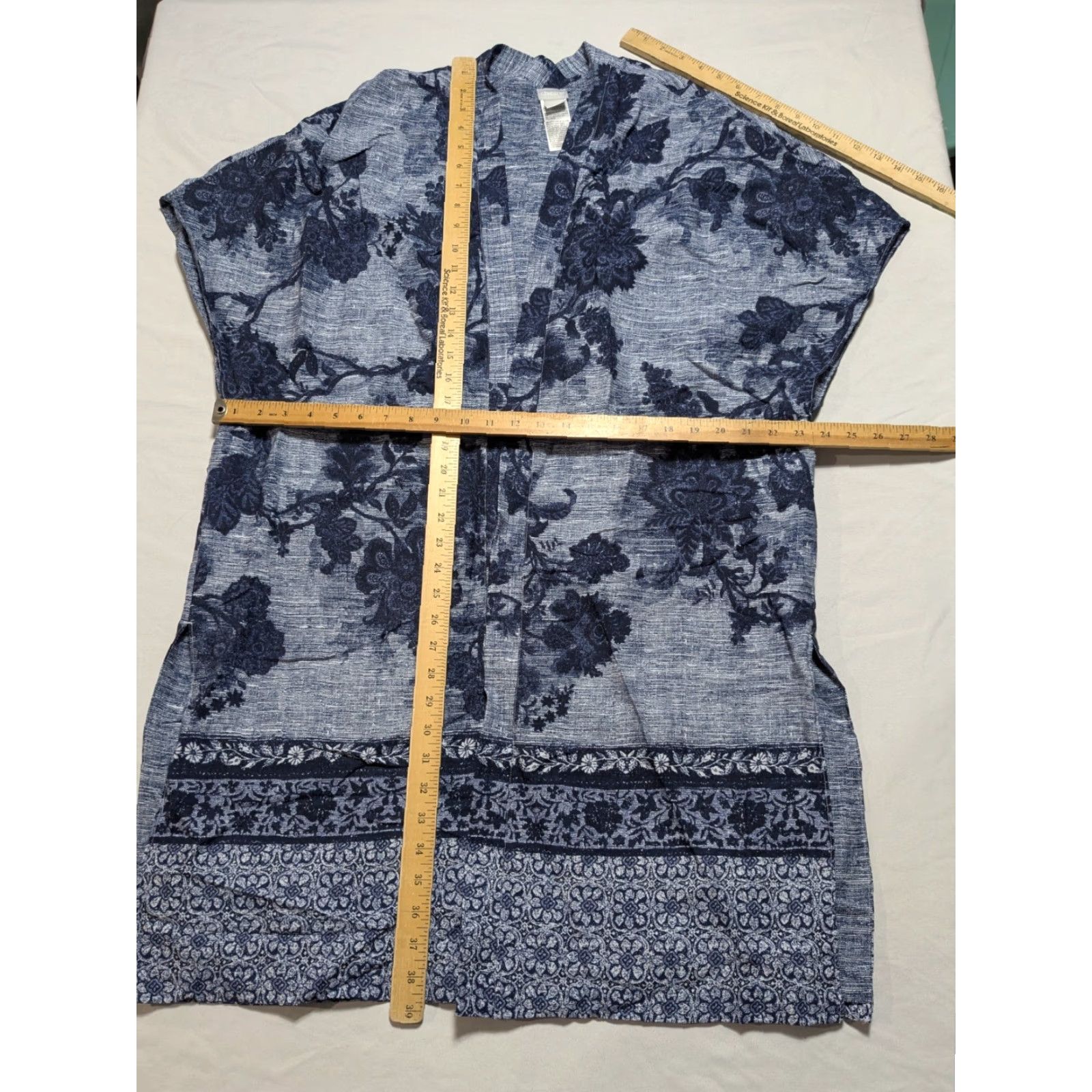Vintage Chico's Open-front Kimono Robe - Women S/M Blue Floral Boho Duster Cardigan EUC Size M / US 6-8 / IT 42-44 - 7 Thumbnail
