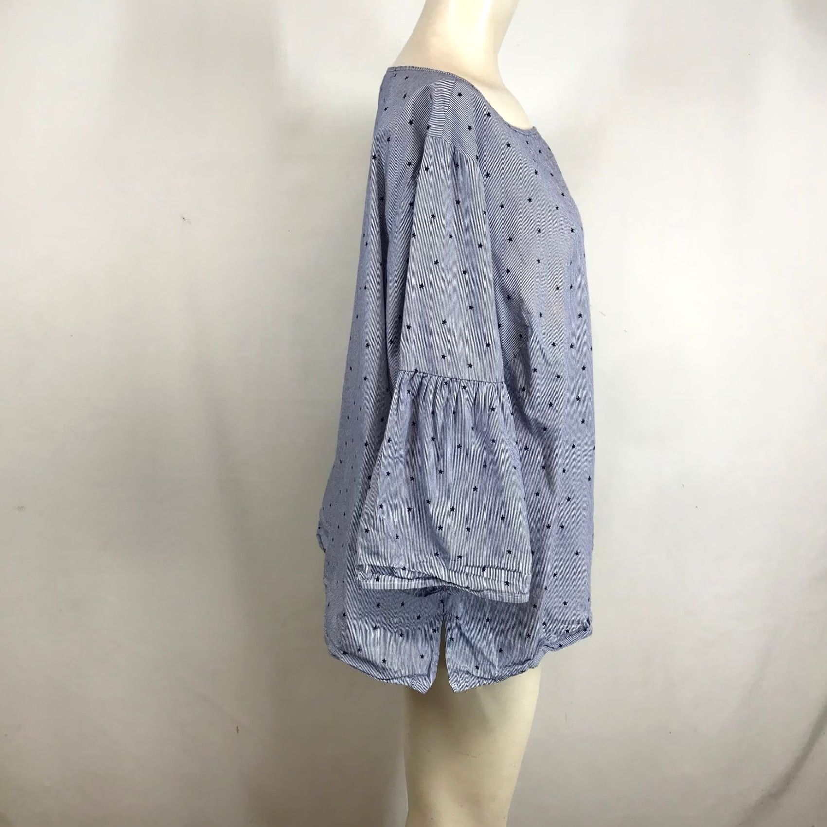 Vintage Zac & Rachel Woman 1X Blue White Pinstripe Star Embroidered Bell Sleeve Blouse Size XL / US 12-14 / IT 48-50 - 4 Thumbnail