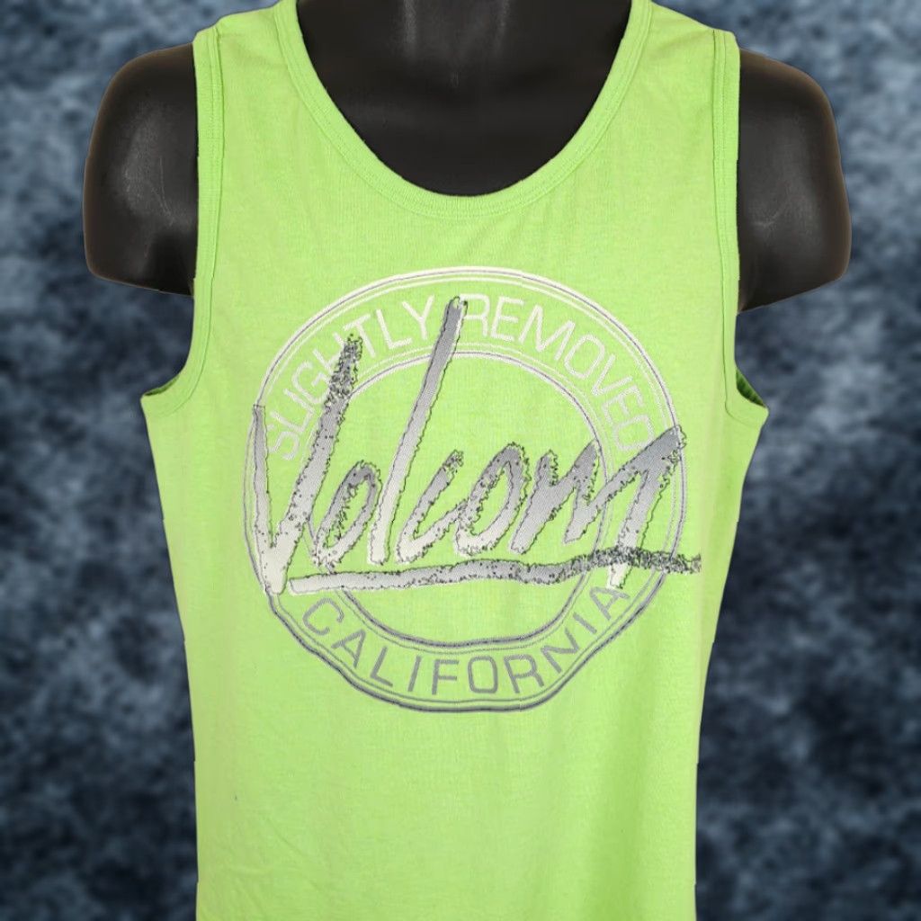 Volcom Tank Top Mens Size Small Lime Green California Surf And Skate Made In USA
