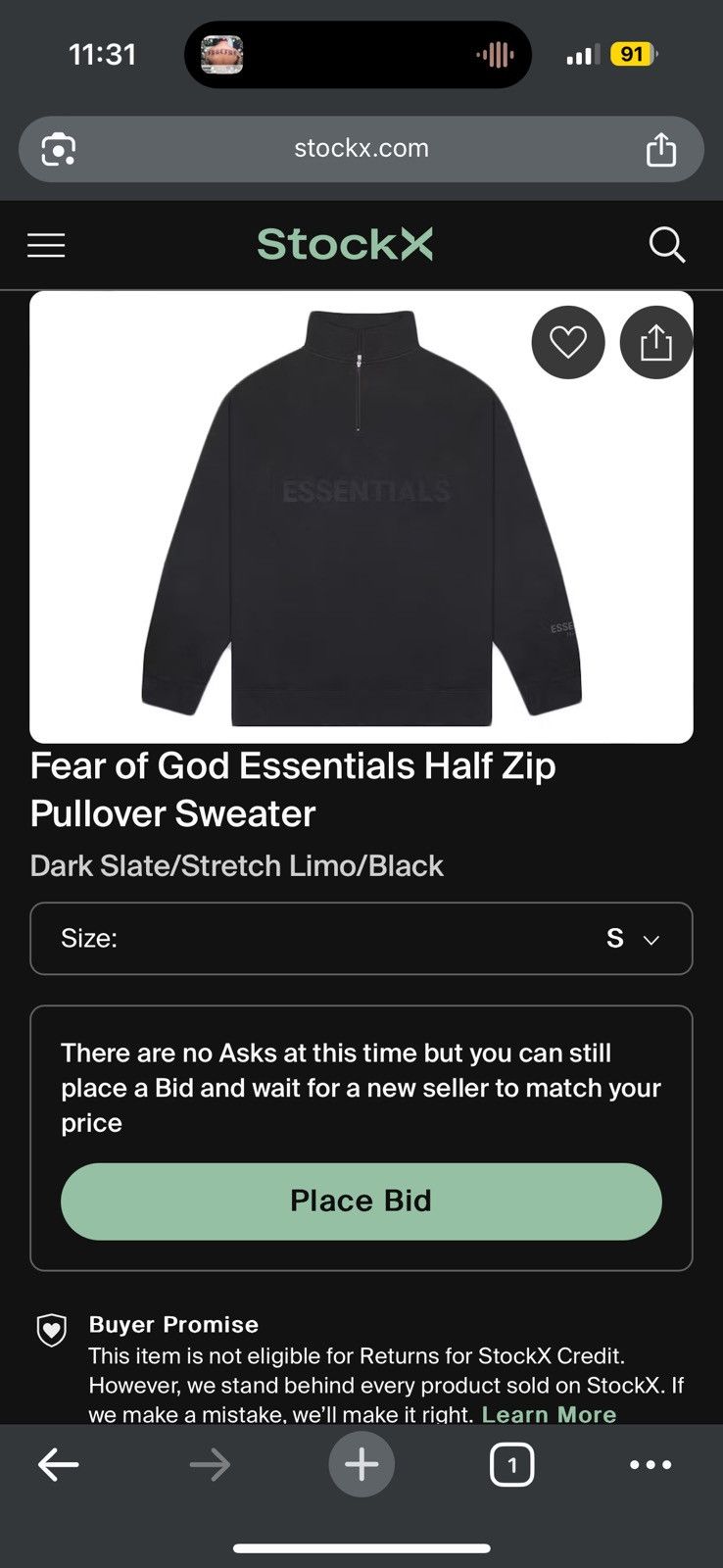 Fear of God Fear of God Essentials Half-Zip Pullover Black SZ Small🔥 Size US S / EU 44-46 / 1 - 13 Thumbnail