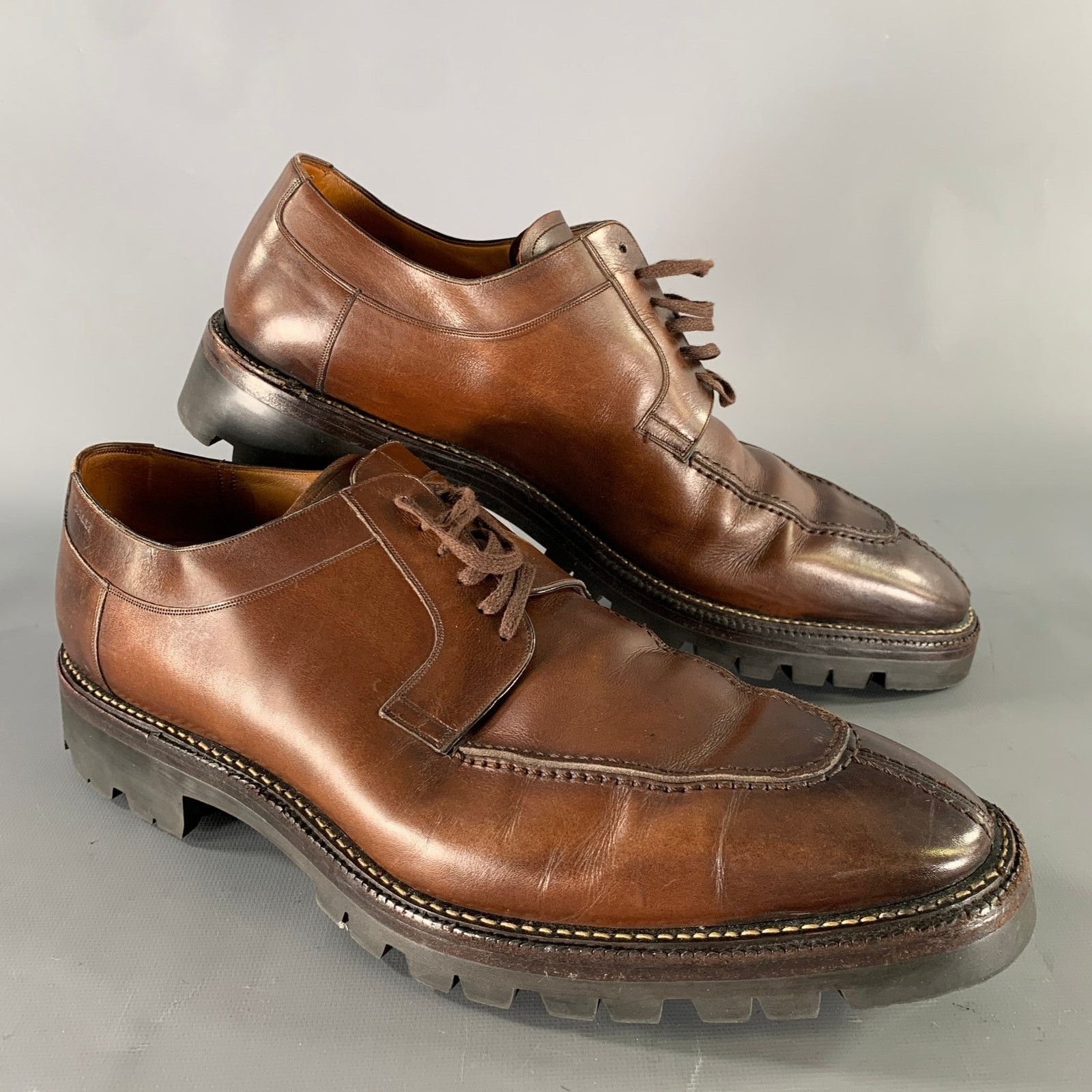 Bally BALLY SCUBER Brown Contrast Stitch Leather Derby Lace Up Size US 12 / EU 45 - 1 Thumbnail