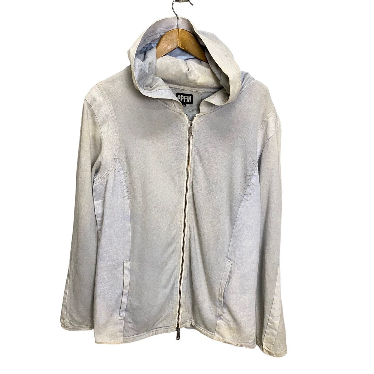 image of Ppfm Faded Denim Mix Cotton Hoodie Jacket in Gray/Blue, Men's (Size Medium)