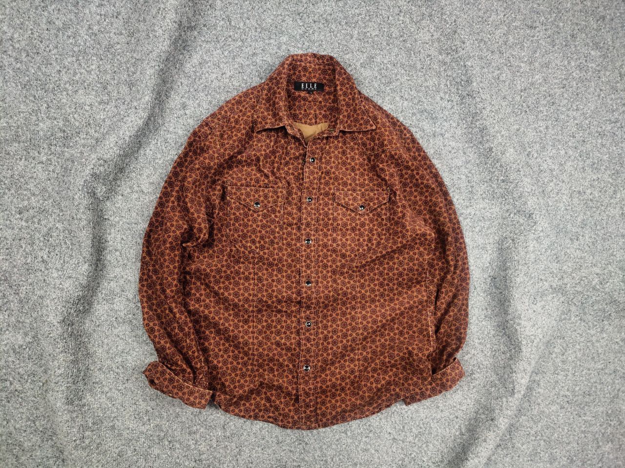 Vintage Elle Homme Japan Design Corduroy Orange Button Shirt