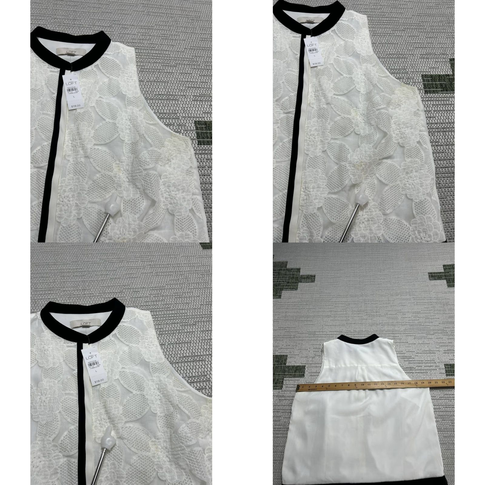 Loft Loft Dress Womens L White Black Floral Lace Blouson Crew Neck Sleeveless A-Line Casual Vintage: No Size L / US 10 / IT 46 - 8 Thumbnail