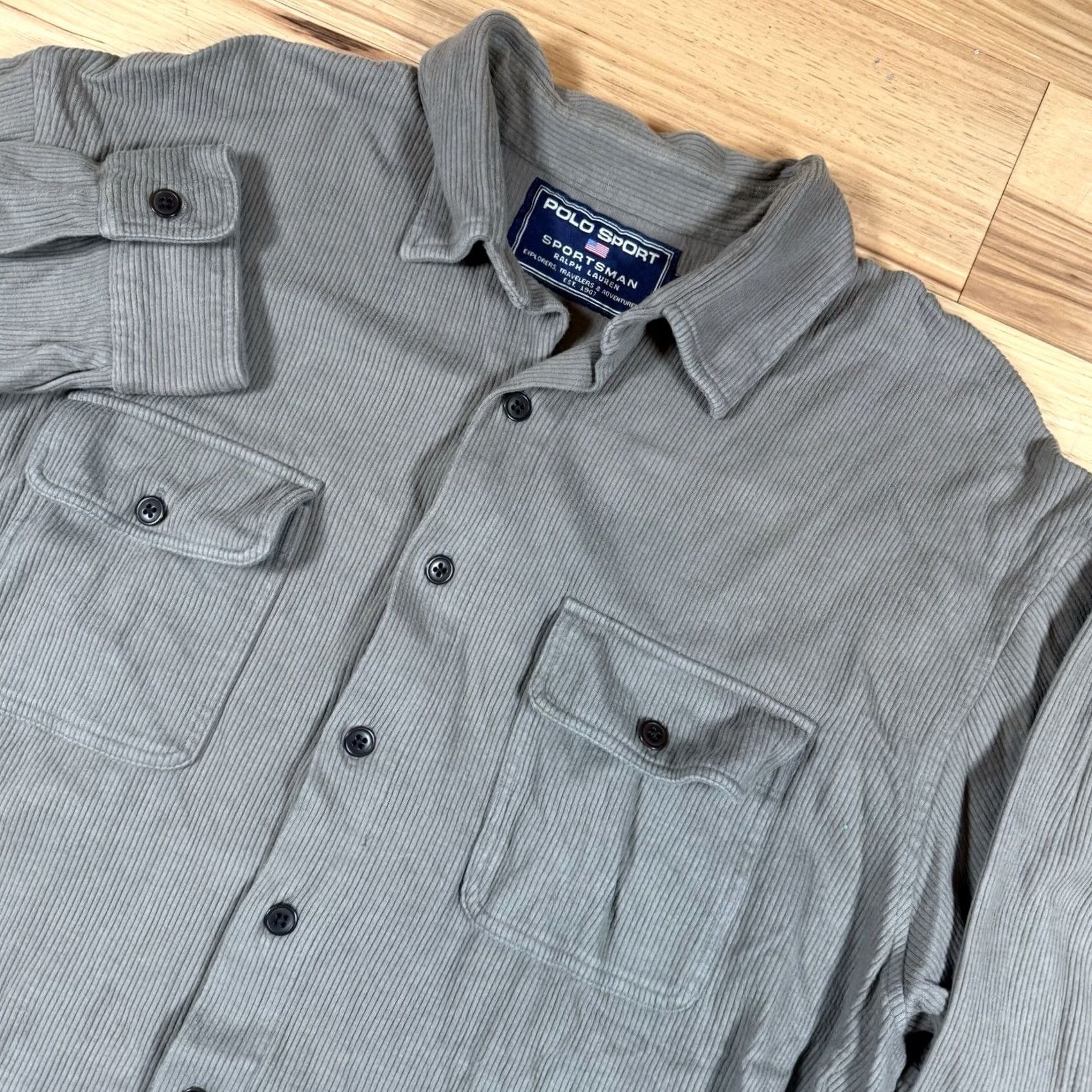 Polo Ralph Lauren VINTAGE Polo Ralph Lauren Sportsman Corduroy Shirt Mens XL Grey Pockets Long Sleeve Button-Up Size US XL / EU 56 / 4 - 2 Thumbnail
