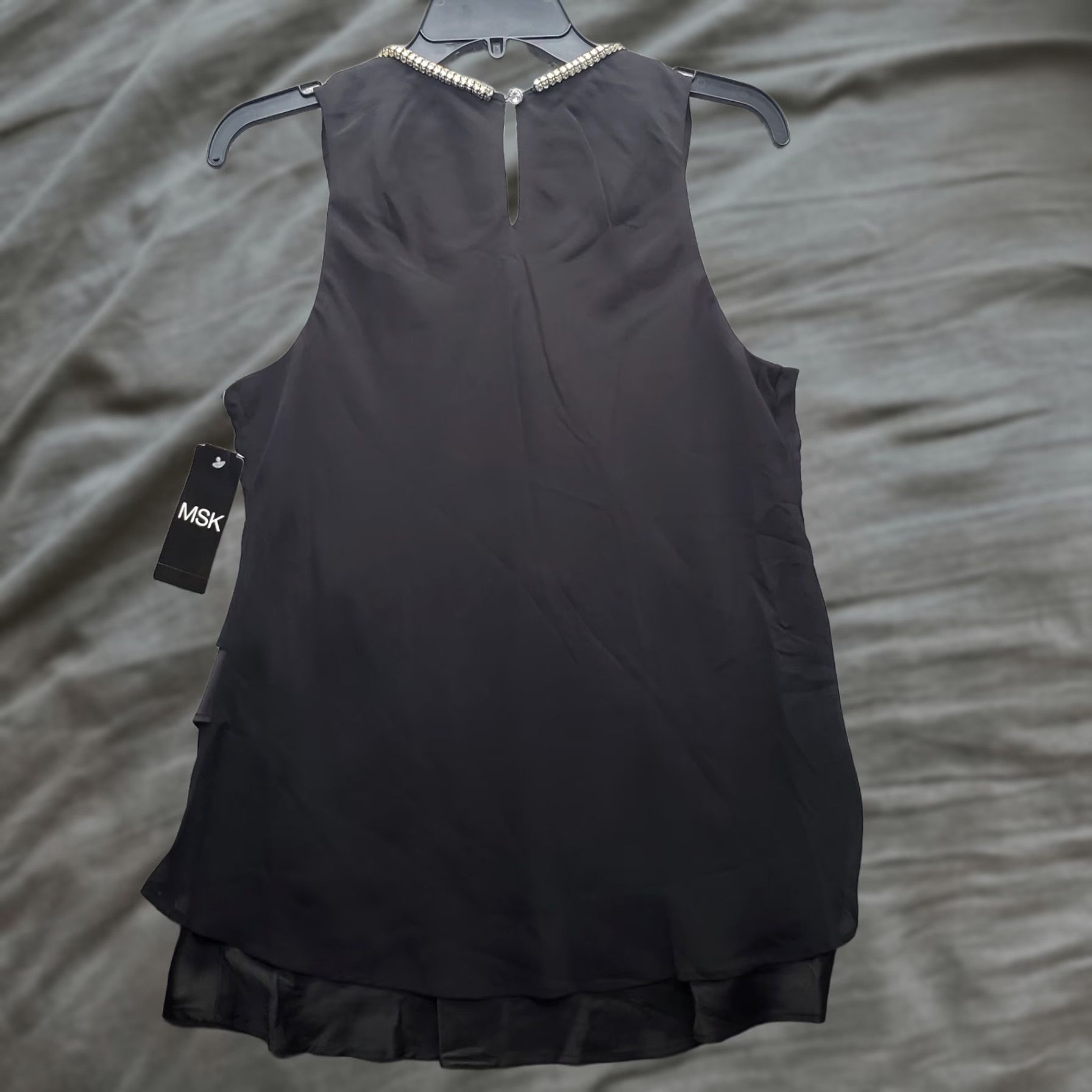 Vintage MSK Tank Dress Women's M Black Lined Layered Beaded Round Neck Keyhole Back Shirt? Size M / US 6-8 / IT 42-44 - 1 Thumbnail