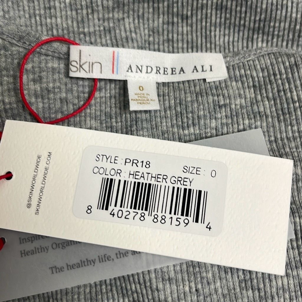 Skin Andreea Ali Womens 0 XS Crop Top Gray Organic Pima Ribb